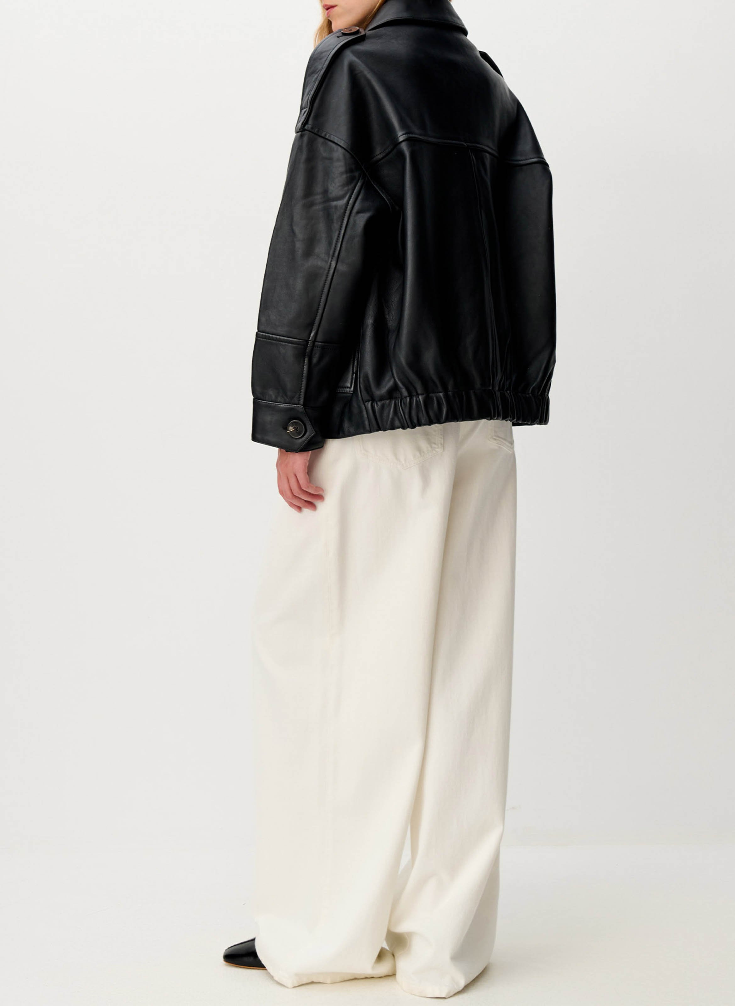 Oversized buttoned leather jacket SESSUN Black