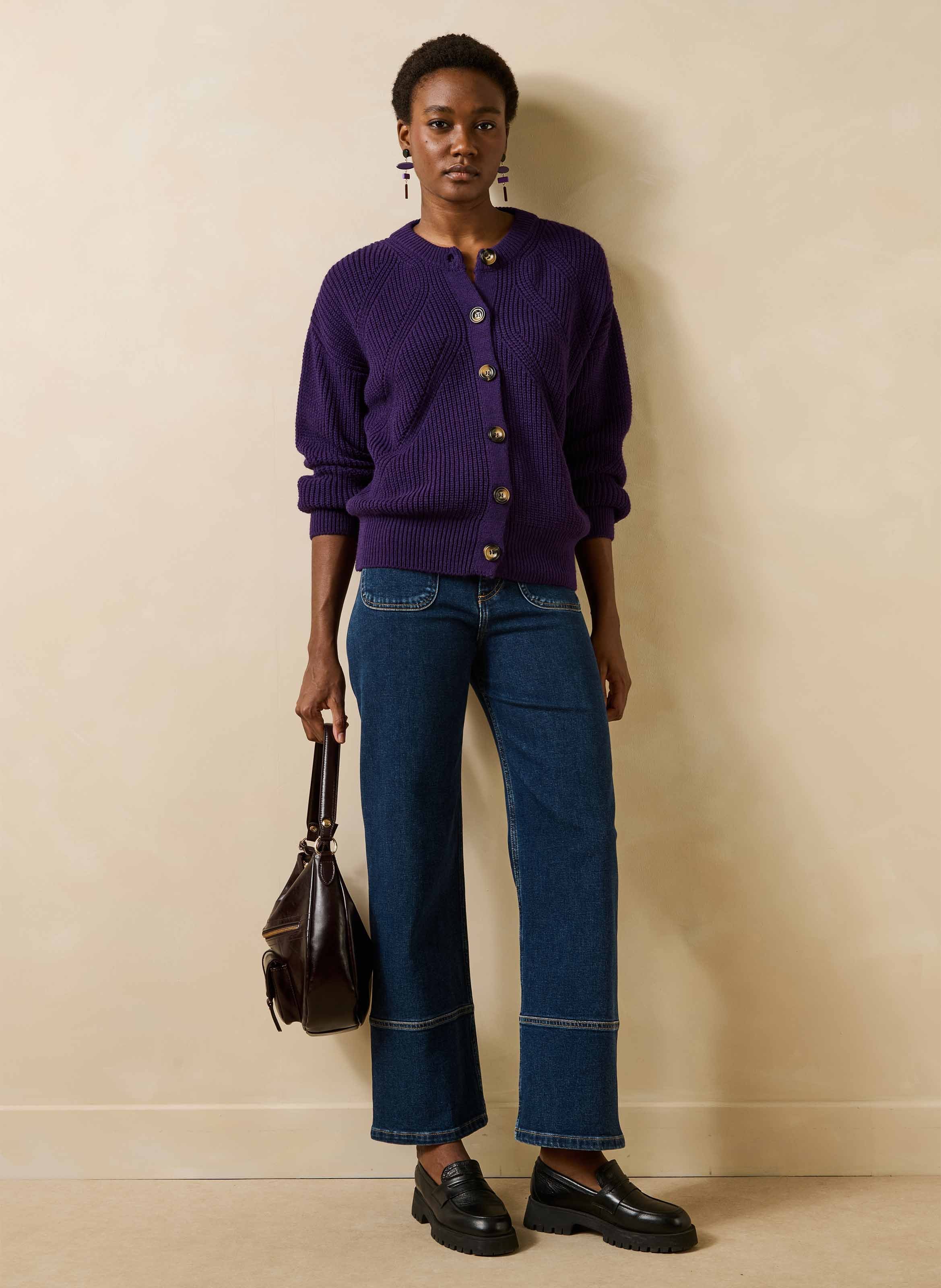 Round-neck cardigan in mixed wool LA FEE MARABOUTEE Purple