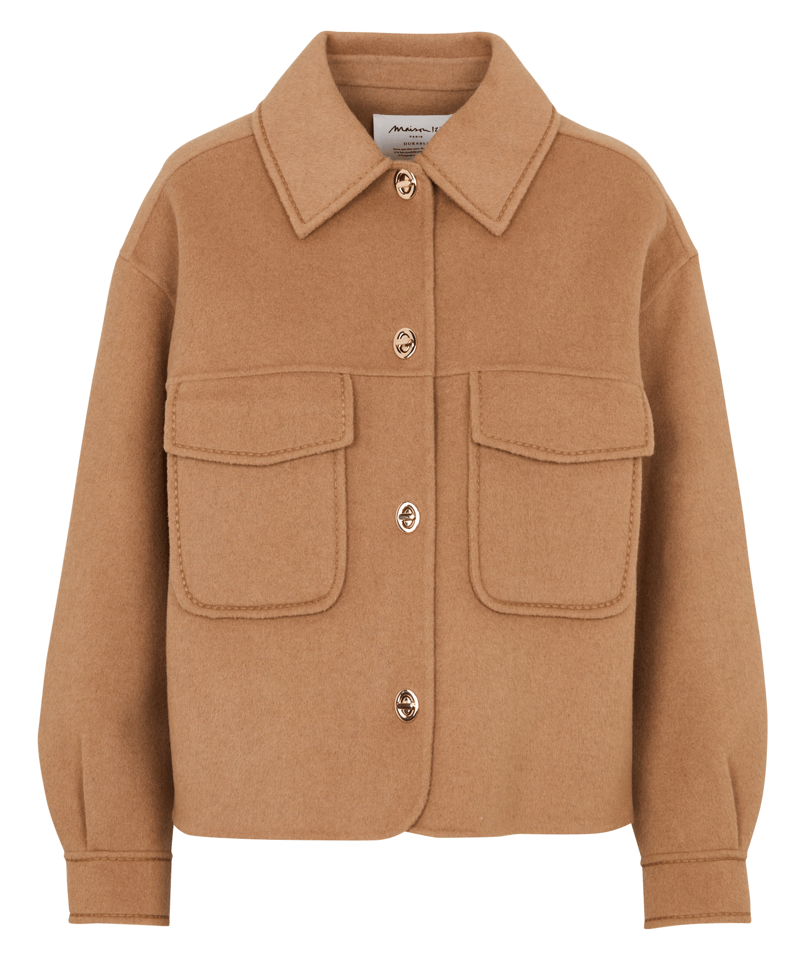 Gerade geschnittene Jacke mit klassischem Kragen aus Wollmischung. MAISON 123 Beige