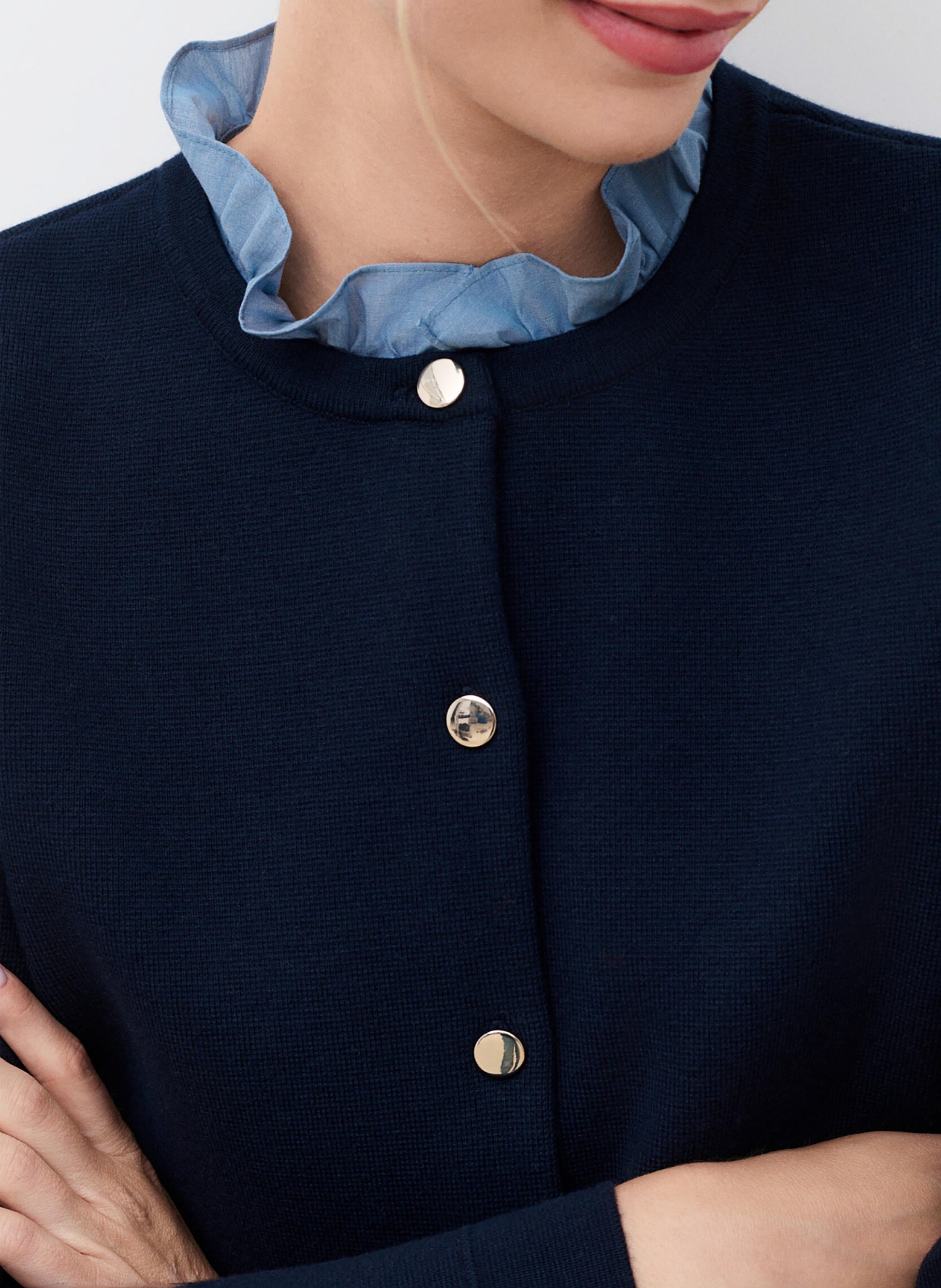Gilet col rond en coton mélangé CAROLL Bleu
