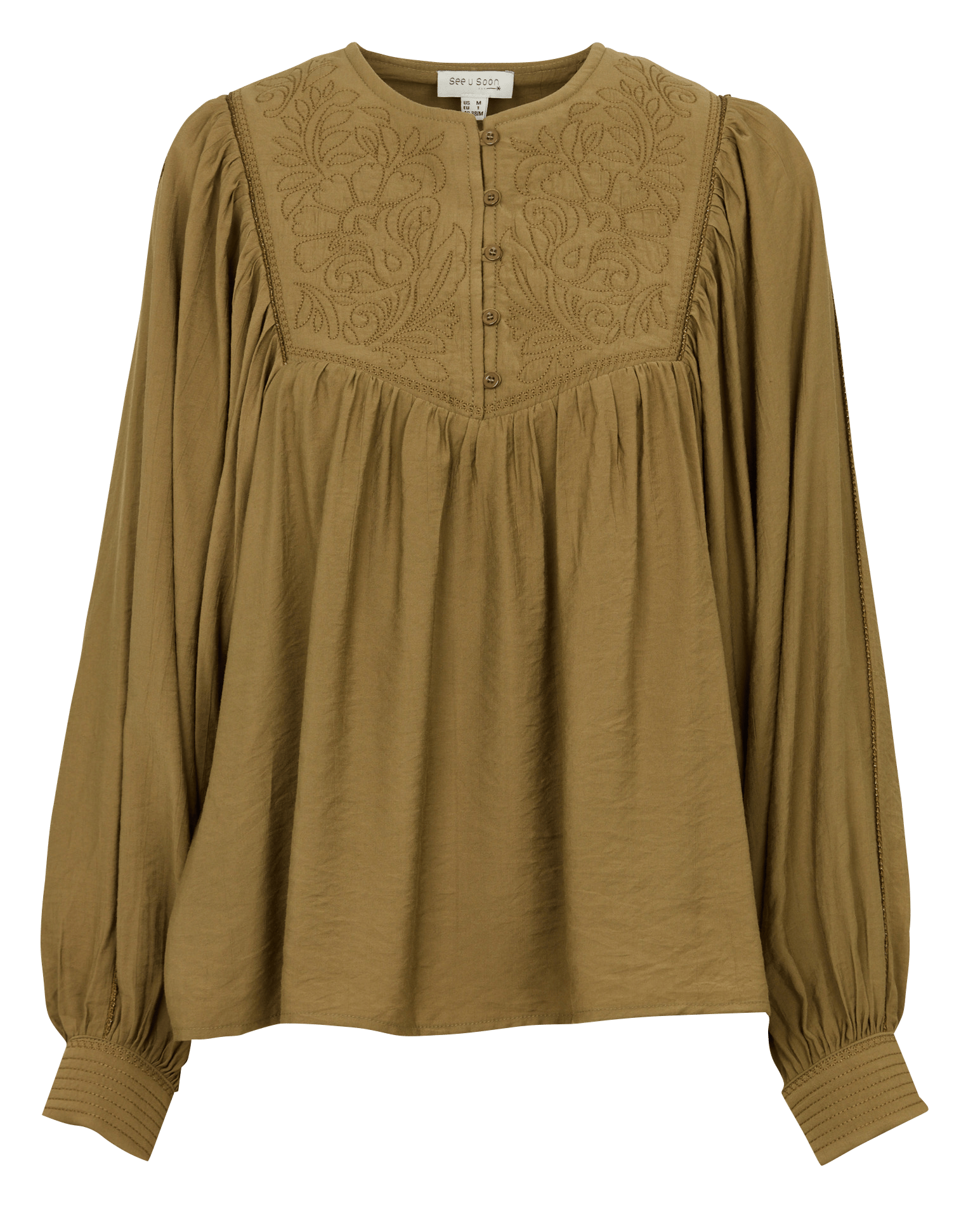 Blouse brodée col rond  SEE U SOON Kaki