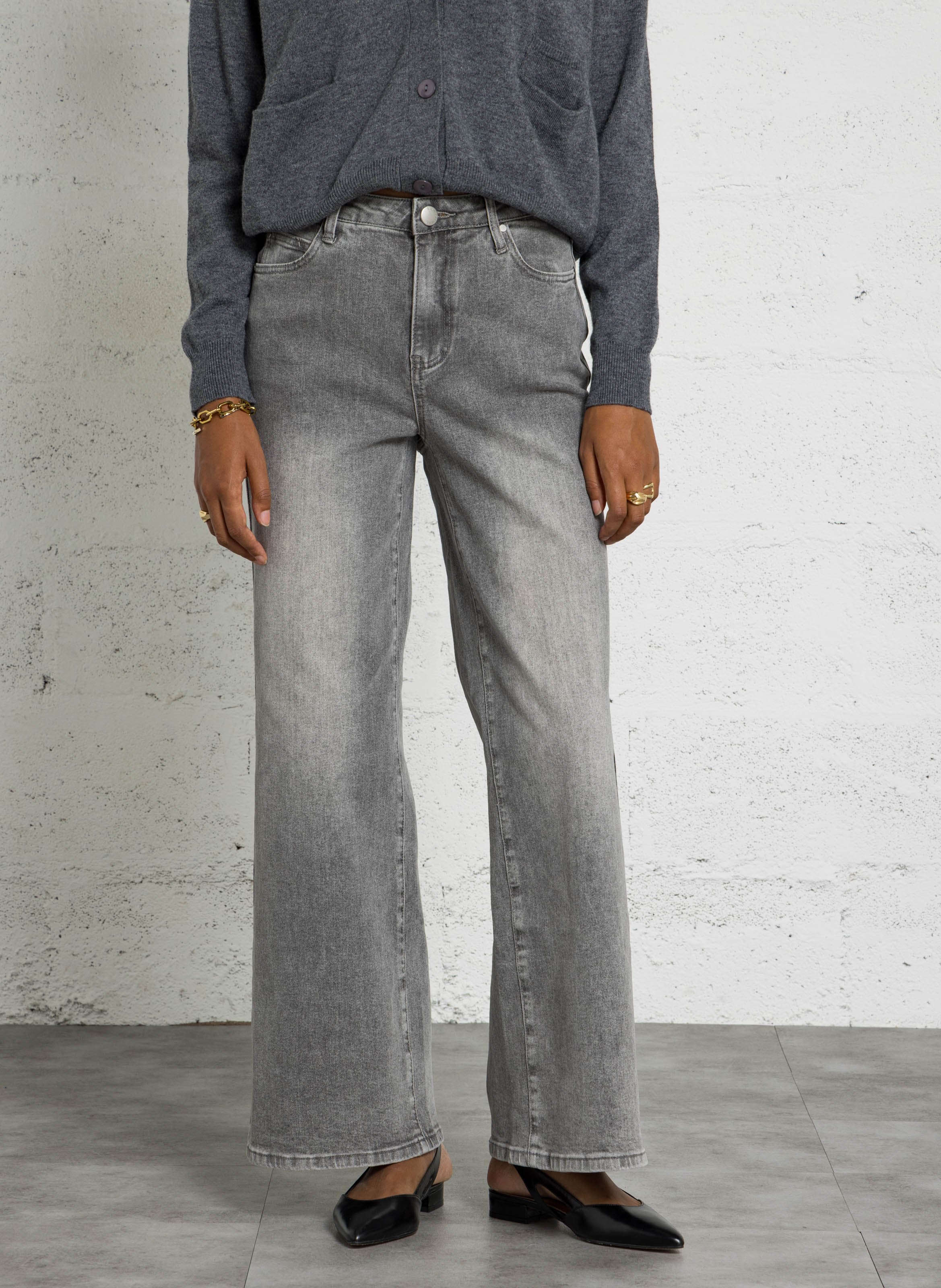 Cotton-blend straight-leg jeans SUNCOO Grey