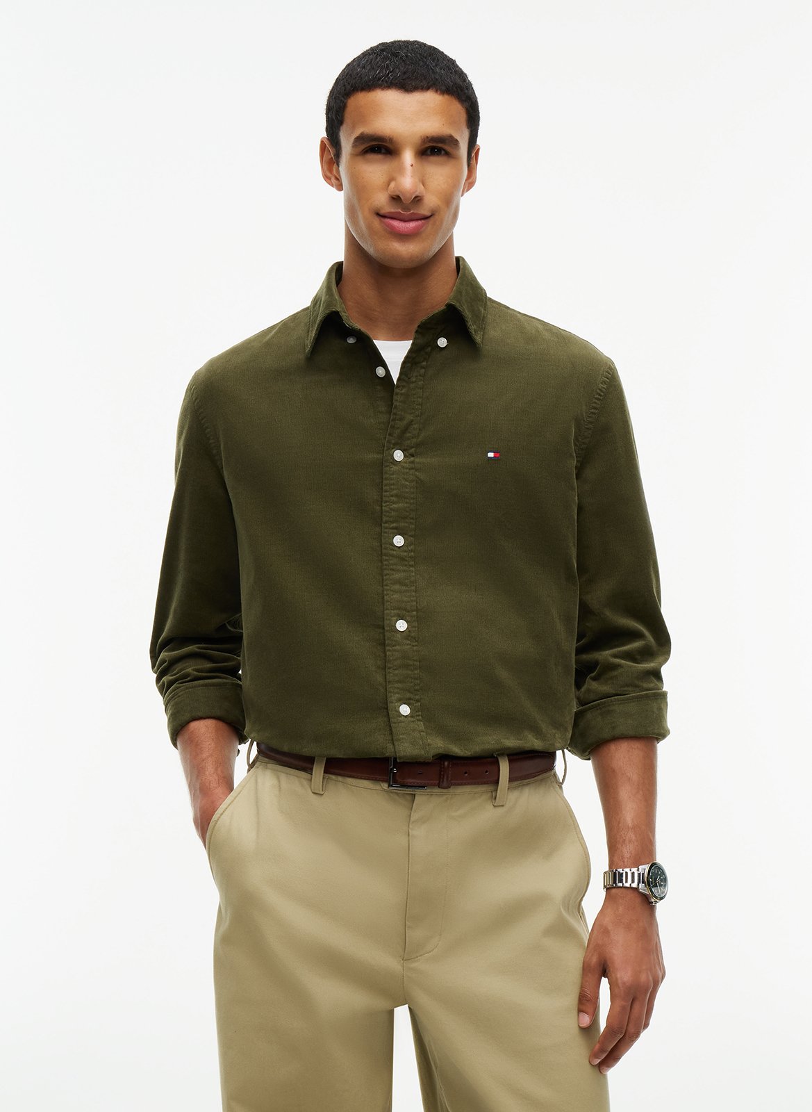 Chemise col classique en velours côtelé TOMMY HILFIGER Vert