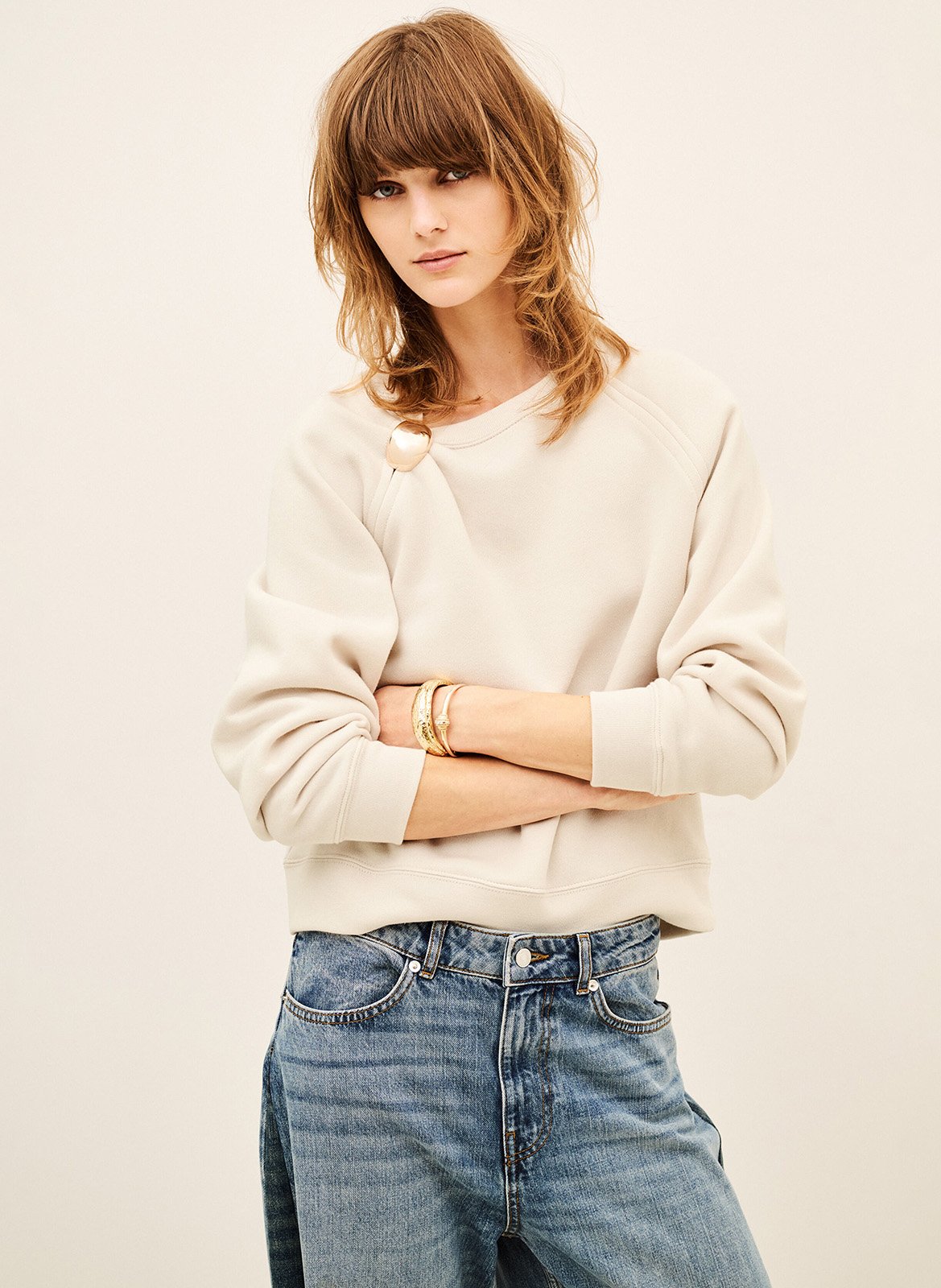 Rechte sweater | katoenblend DELLA Greige