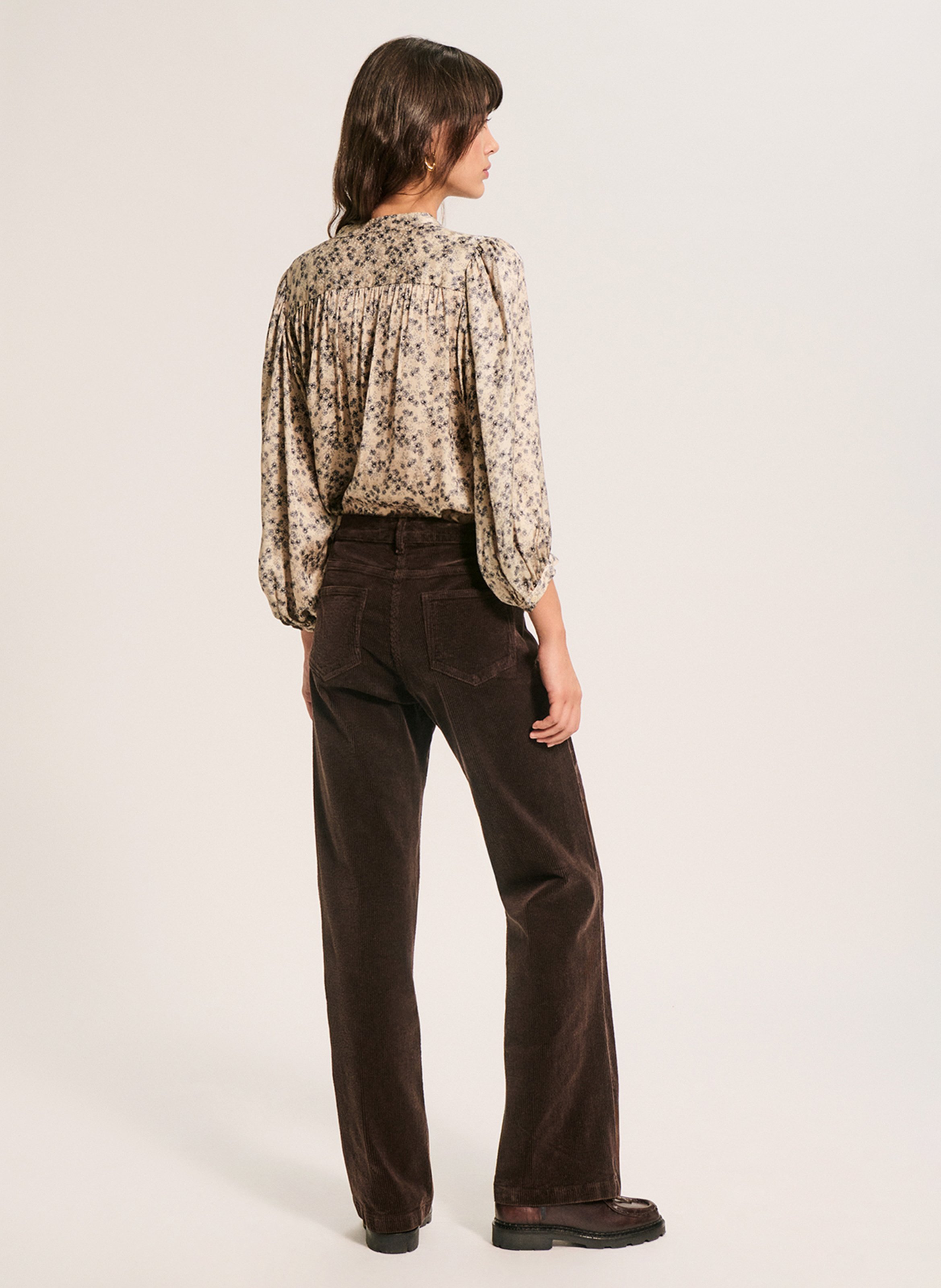Pantalon droit en velours en coton mélangé PABLO Marron