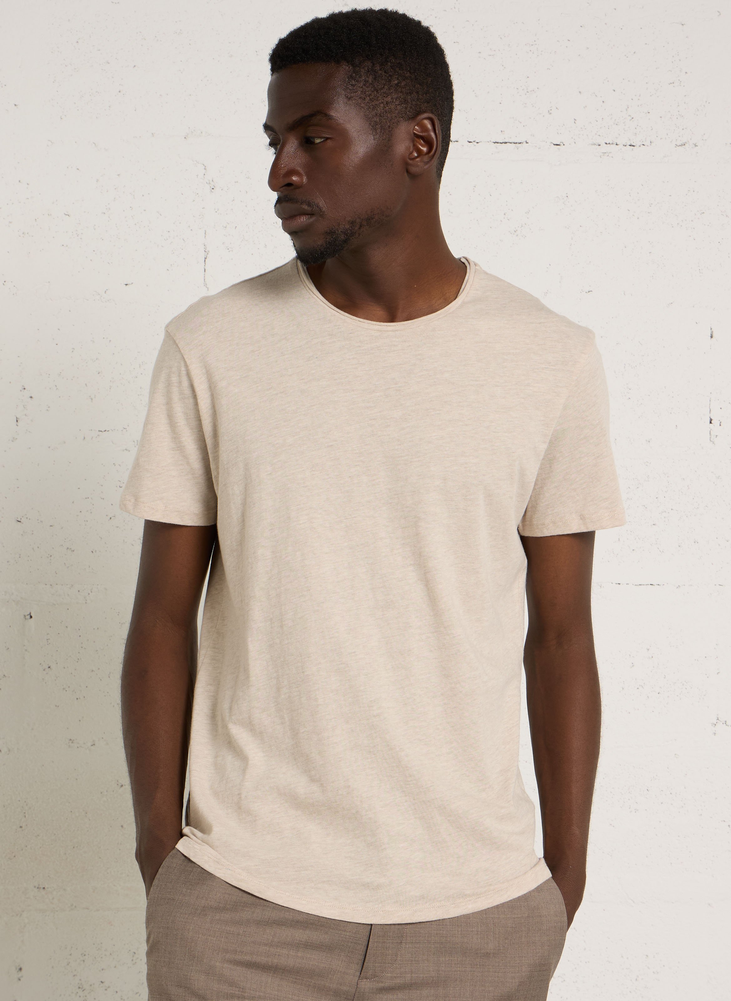 Rundhalsausschnitt T-Shirt in Uni-Farbe IKKS Beige