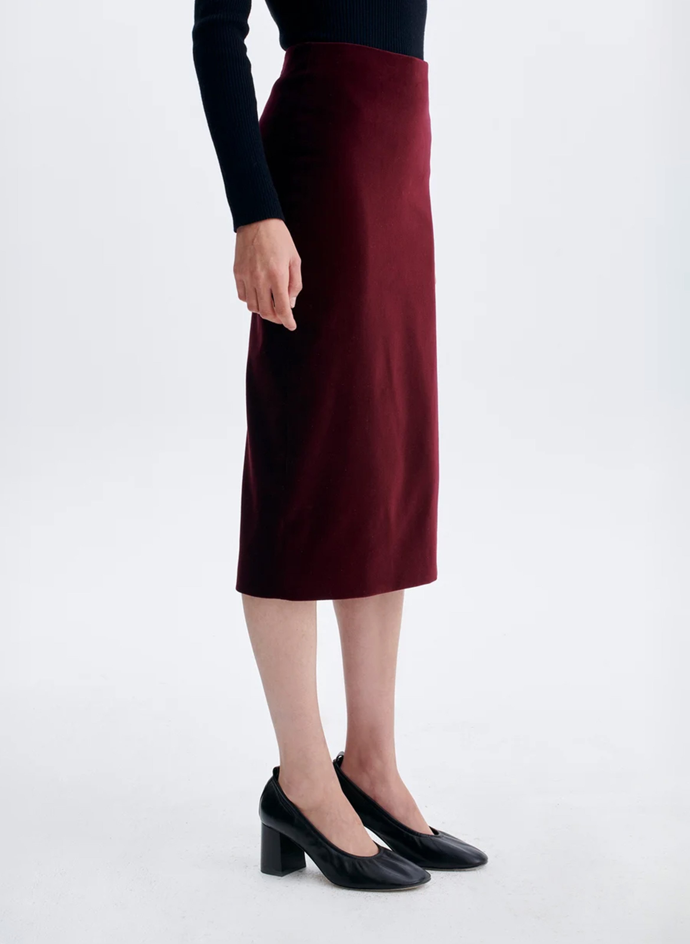 Plain velvet midi pencil skirt VANESSA BRUNO Brown