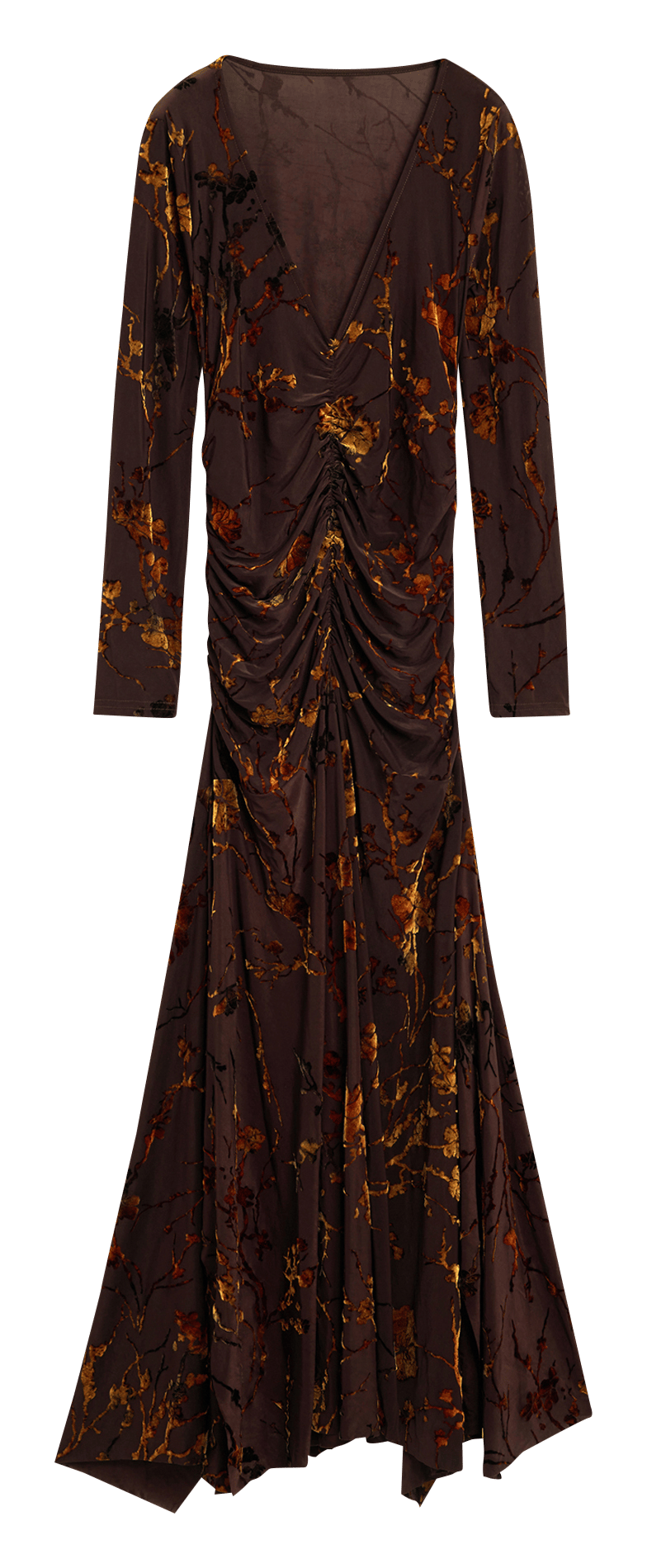 Robe longue col V en jacquard velours DESIGUAL Marron