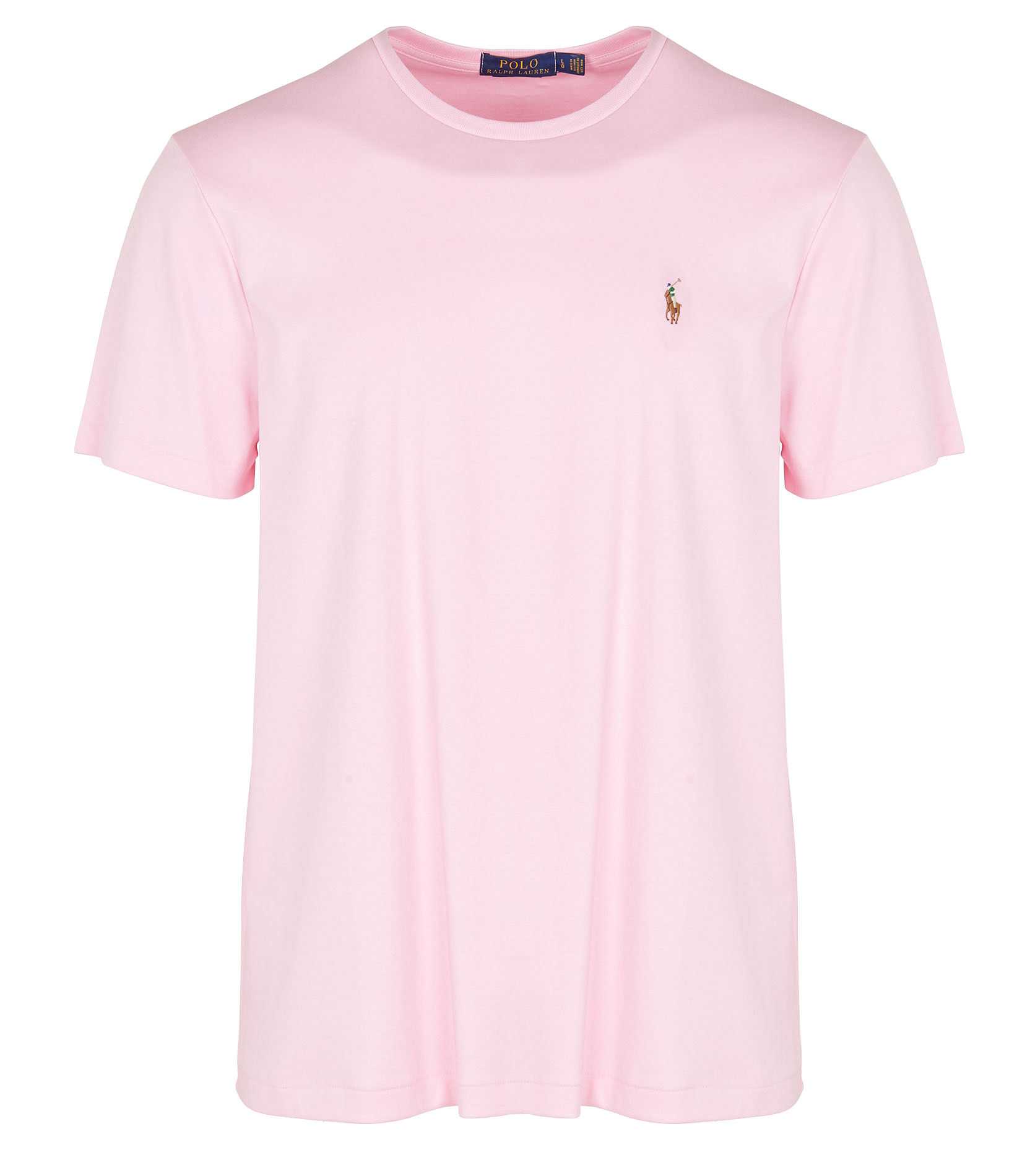 Round-neck slim-fit pima cotton T-shirt with Pony Player  Carmel pink