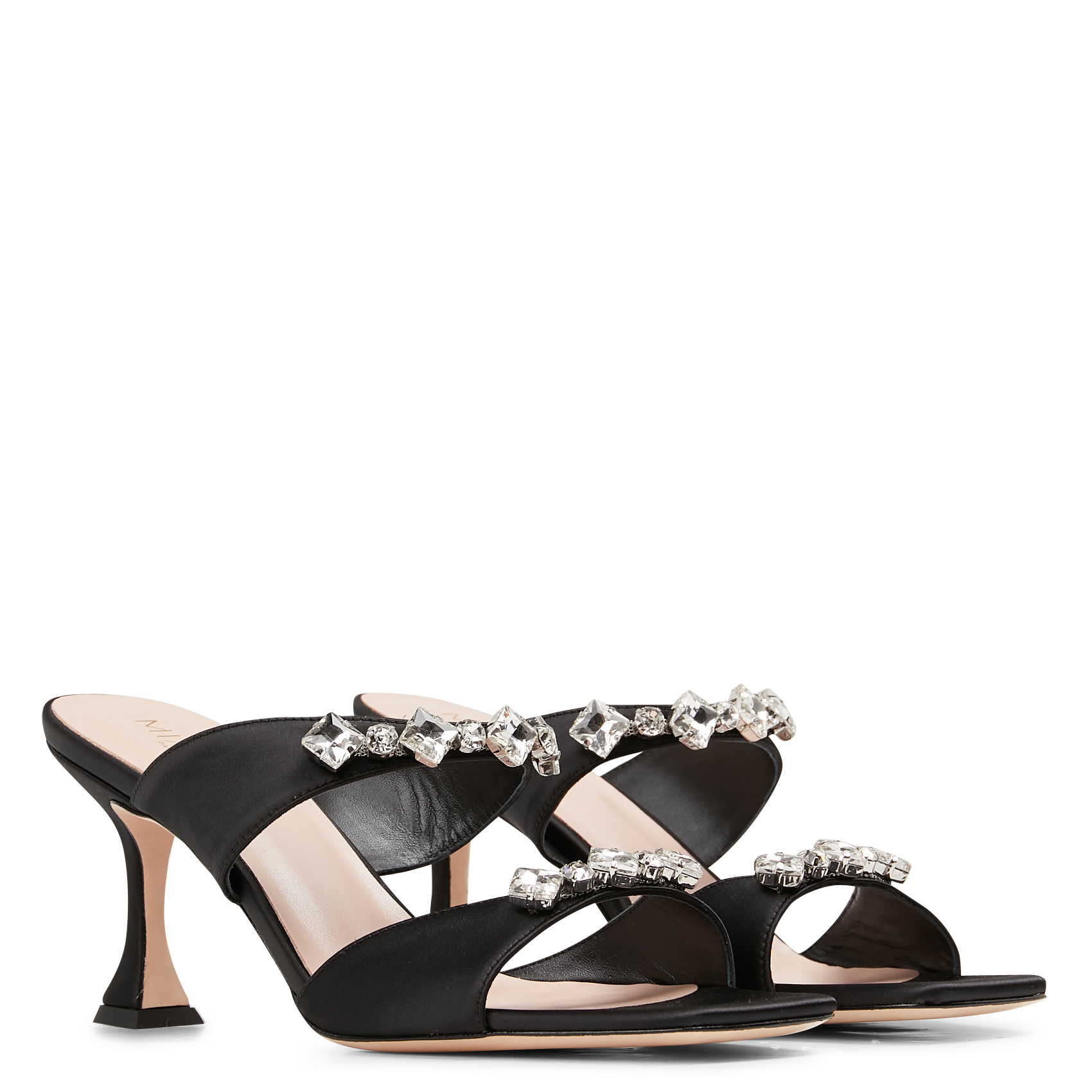 Mules aspect satiné à talon haut et strass MI/MAI Noir