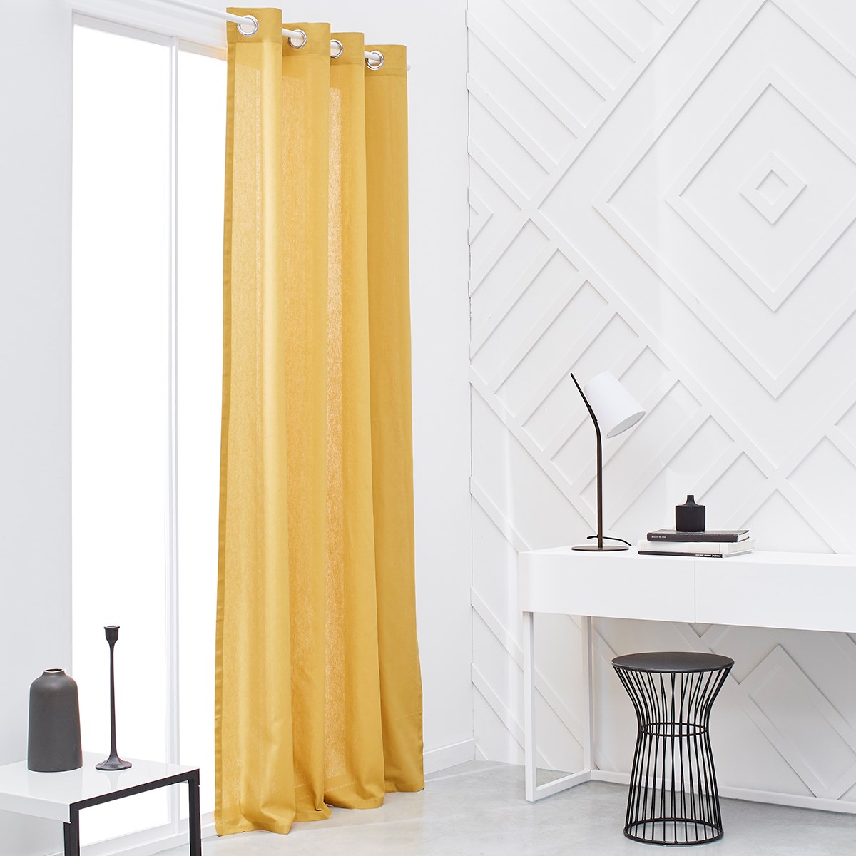 Cotton eyelet curtain TODAY LINGE DE MAISON Yellow