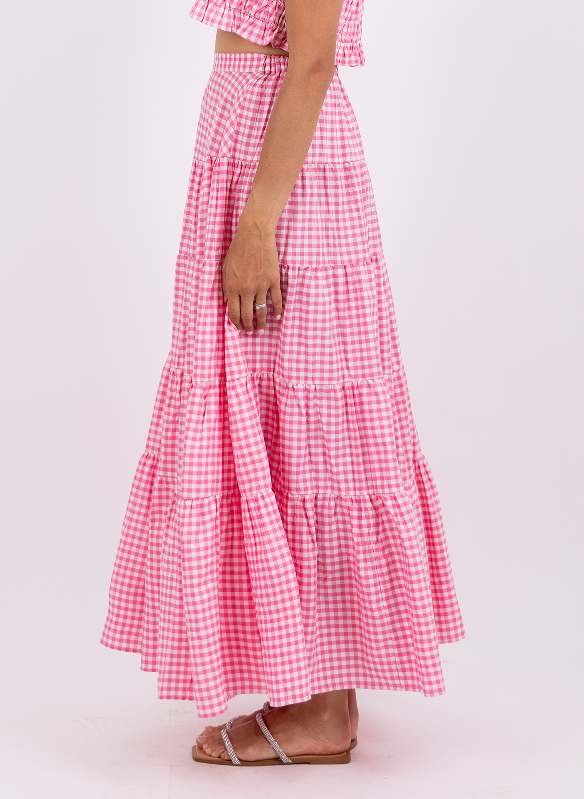 Jupe longue froncée à motifs SUNDRESS Rose