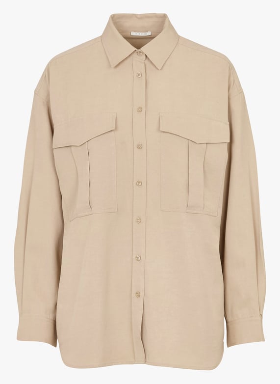 Chemise en lin col mao beige femme Chemise en lin col mao beige femme