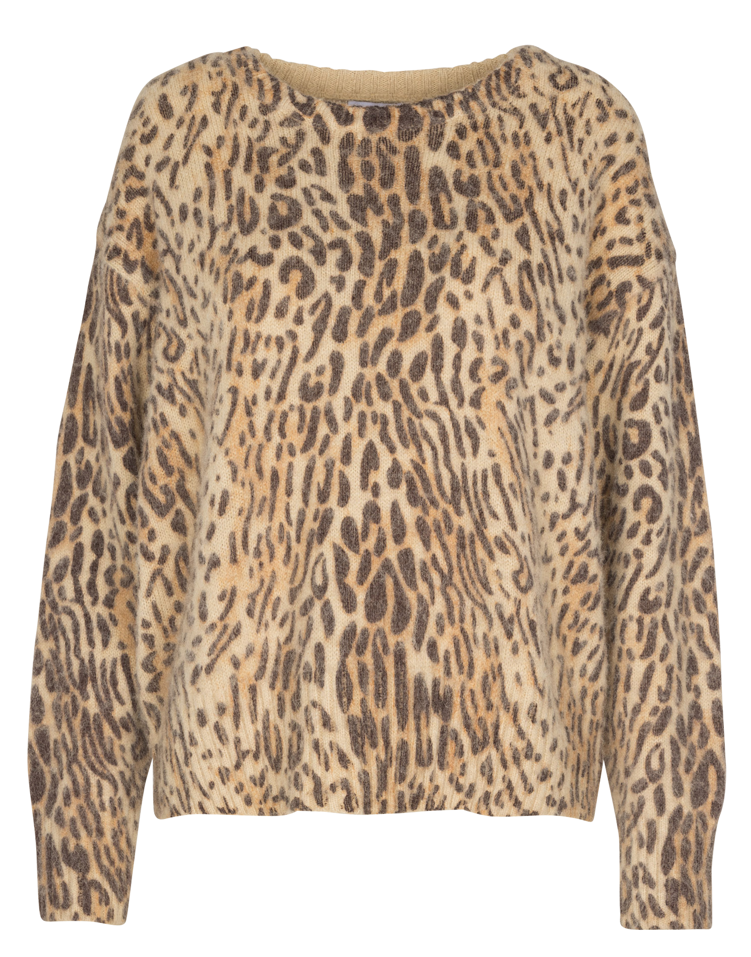 Pull ample col rond en léopard SUNCOO Beige