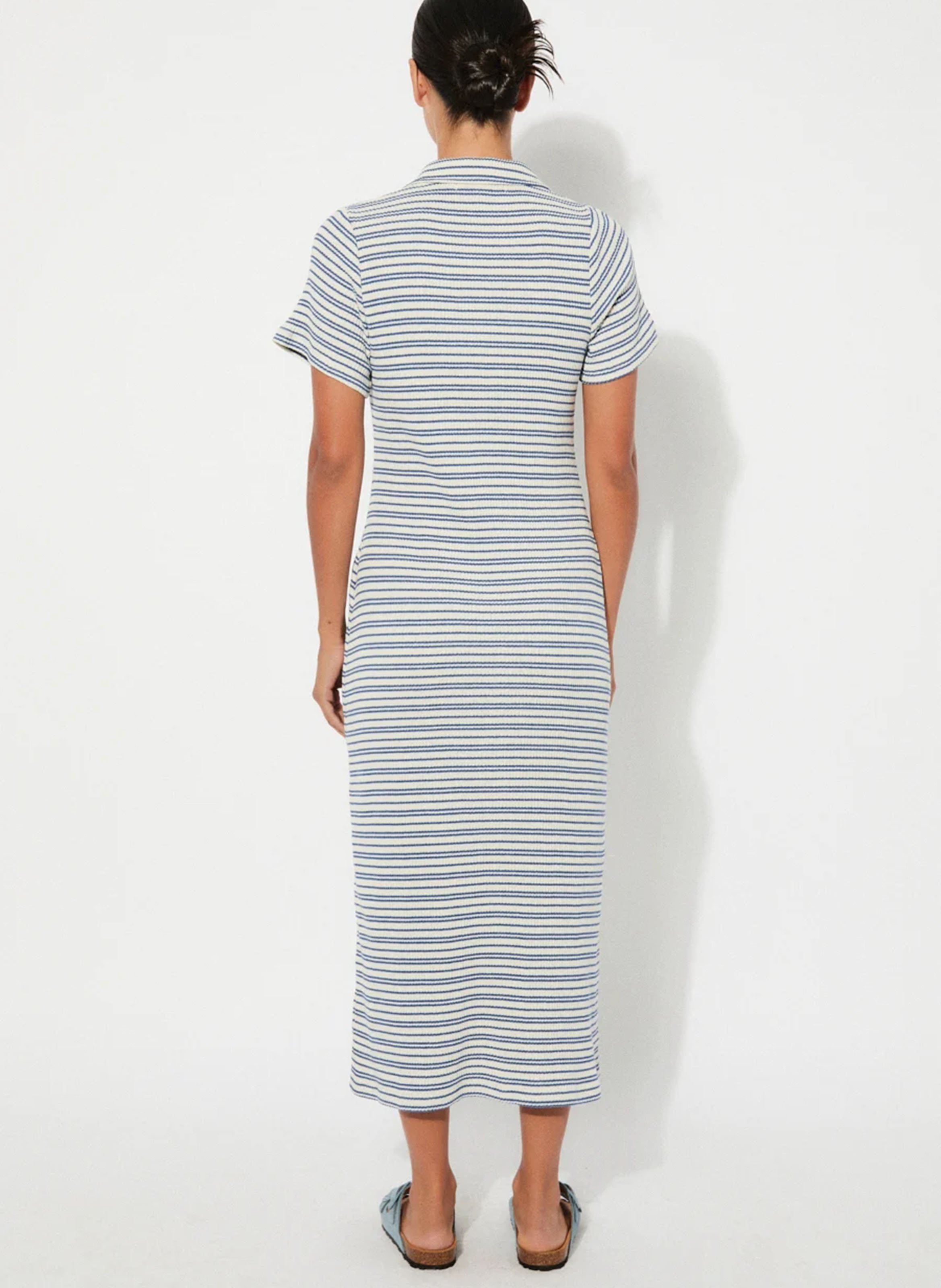 Robe midi en fibres recyclées à rayures RITA ROW Bleu