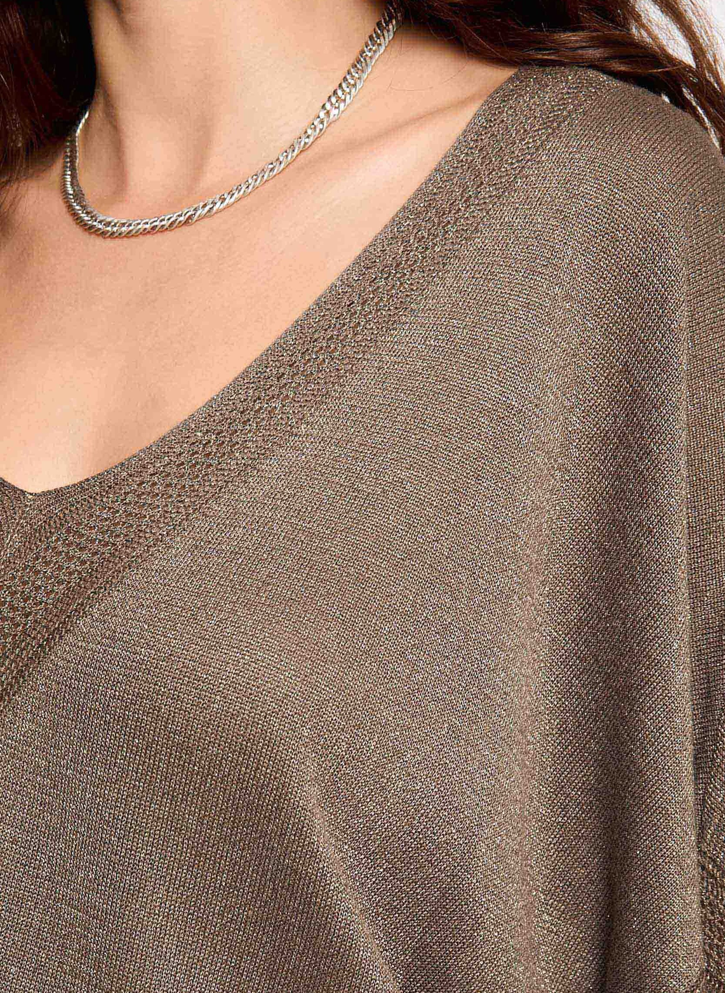 Pull droit col V à détail métallisé MORGAN Vert