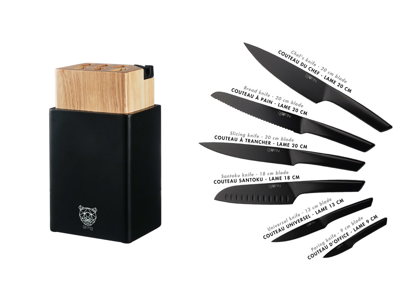 Jensen Porvoo kitchen knife set - 8 pieces BJORN Black