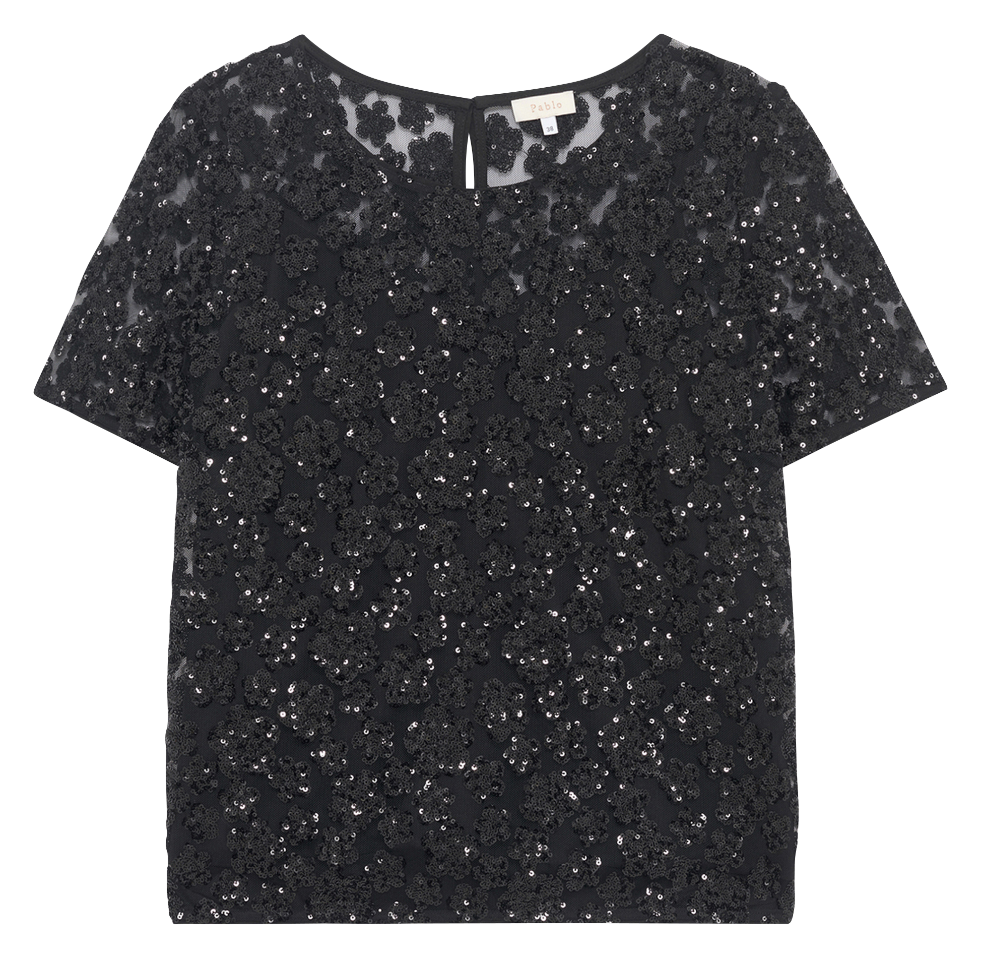 Top droit col rond sequins PABLO Noir