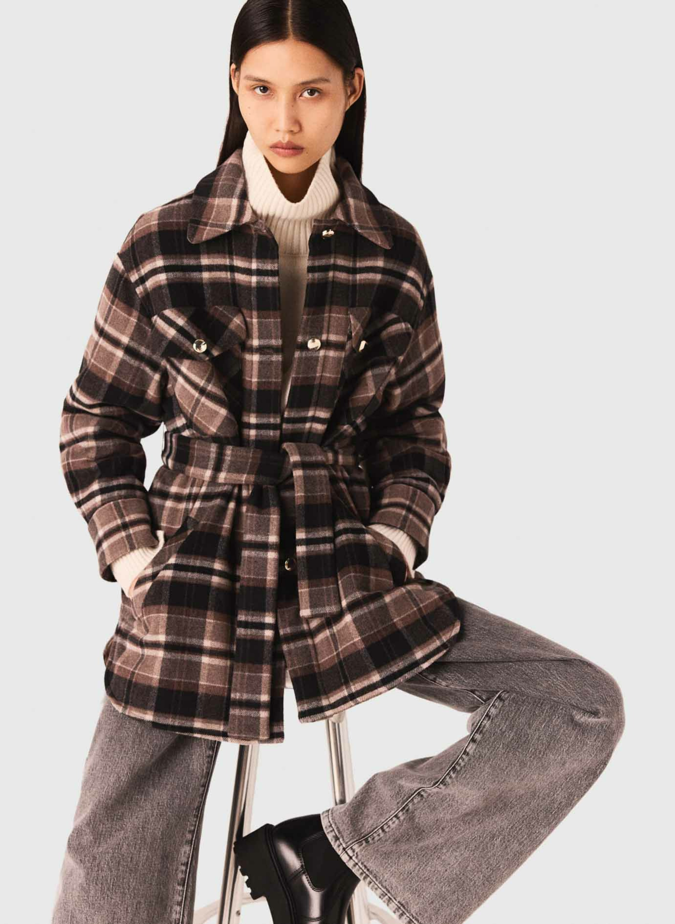 Manteau col classique en laine mélangée MAJE Marron