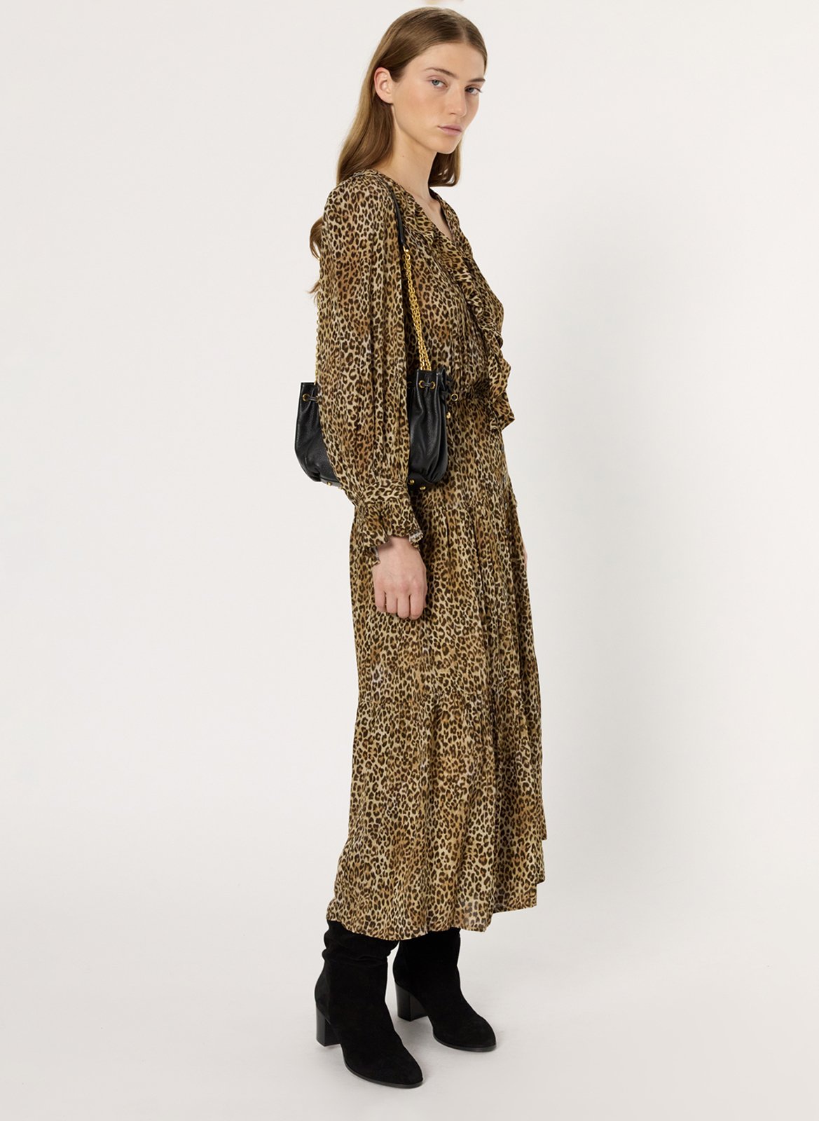 Robe midi col v léopard GERARD DAREL Marron