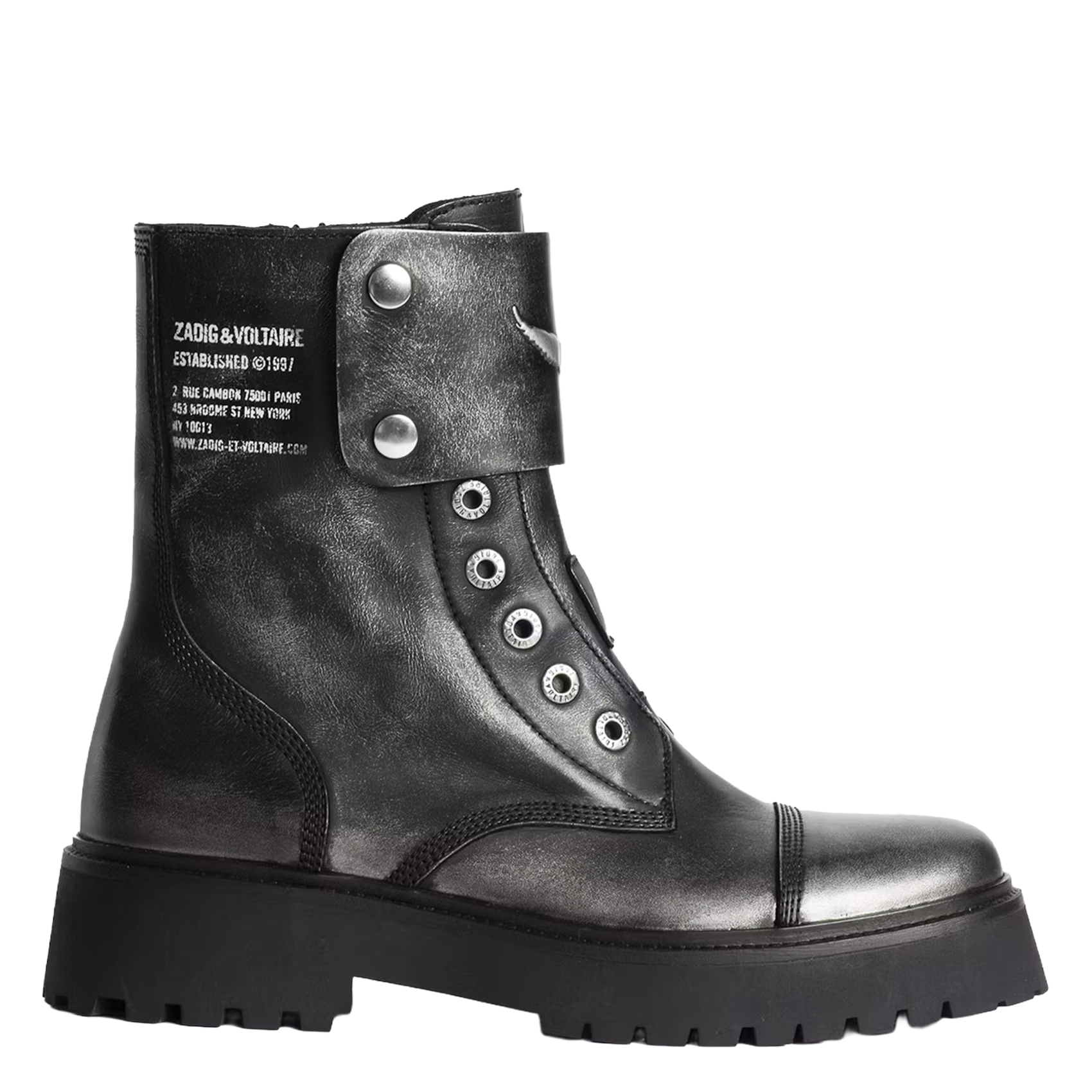 Bottines rangers sans lacets en cuir ZADIG&VOLTAIRE Noir
