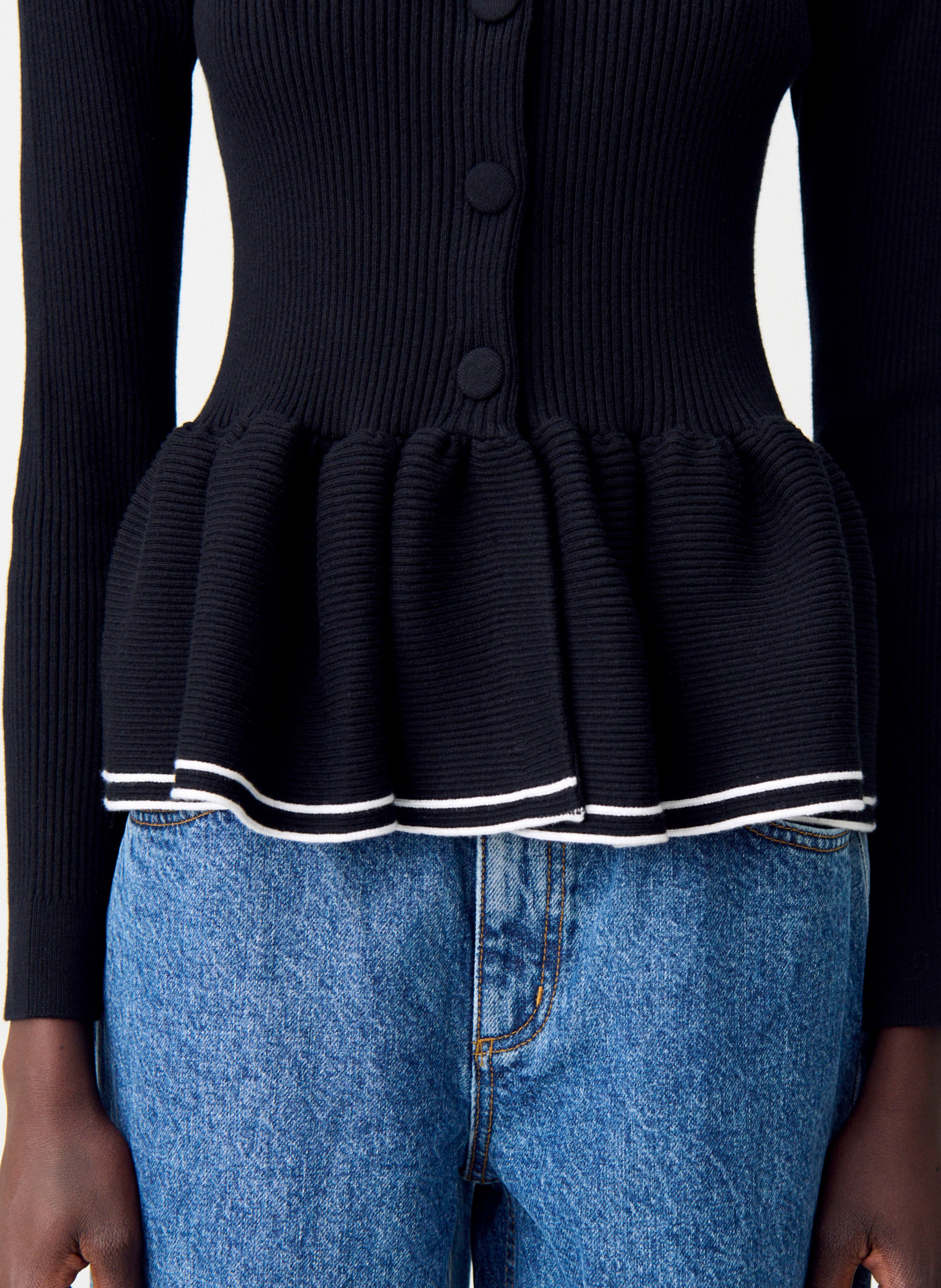 Cardigan côtelé moulant col rond CLAUDIE PIERLOT Noir