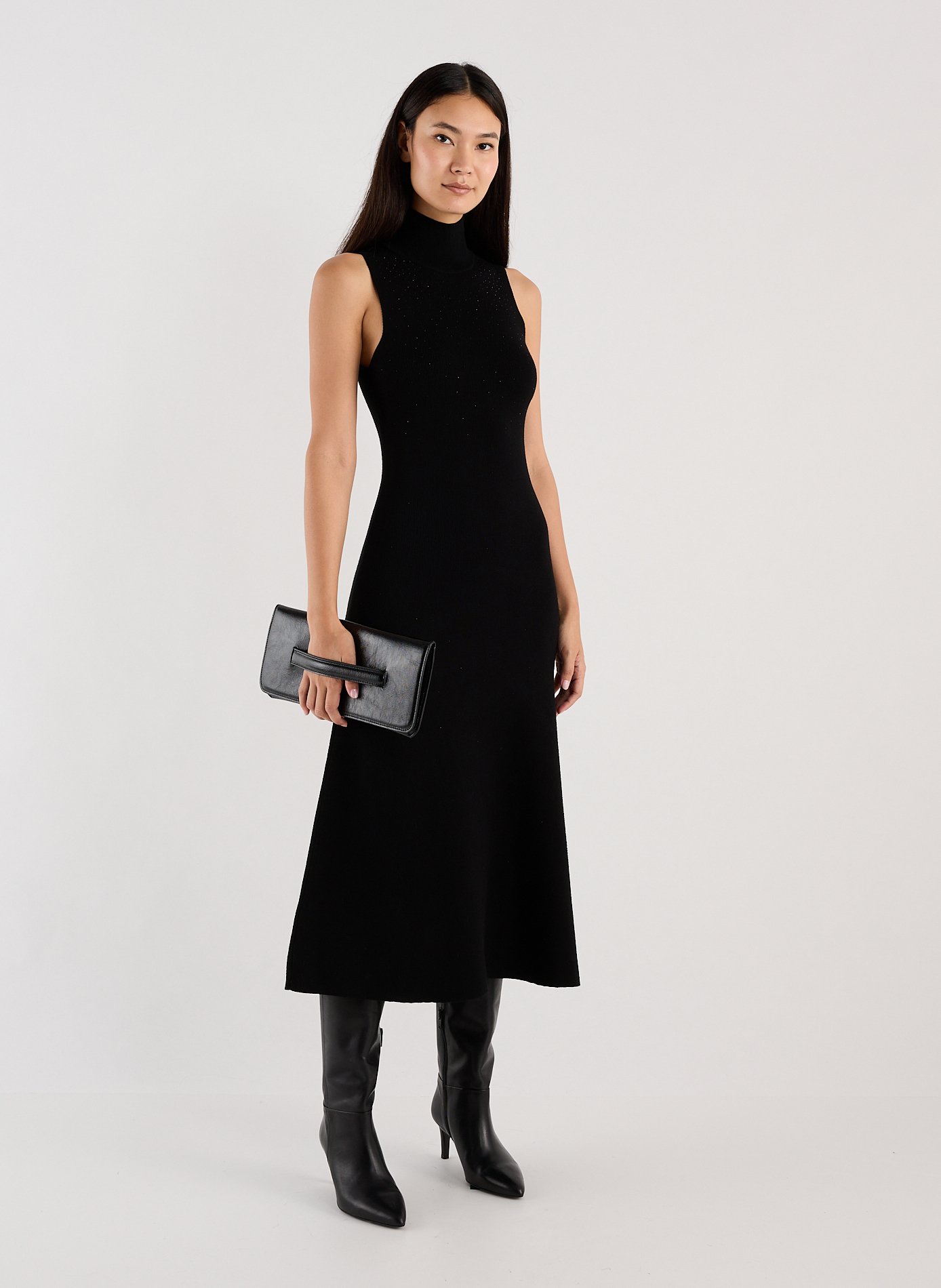 Figurbetontes langes Strass-Strickkleid SAISON 1865 Schwarz