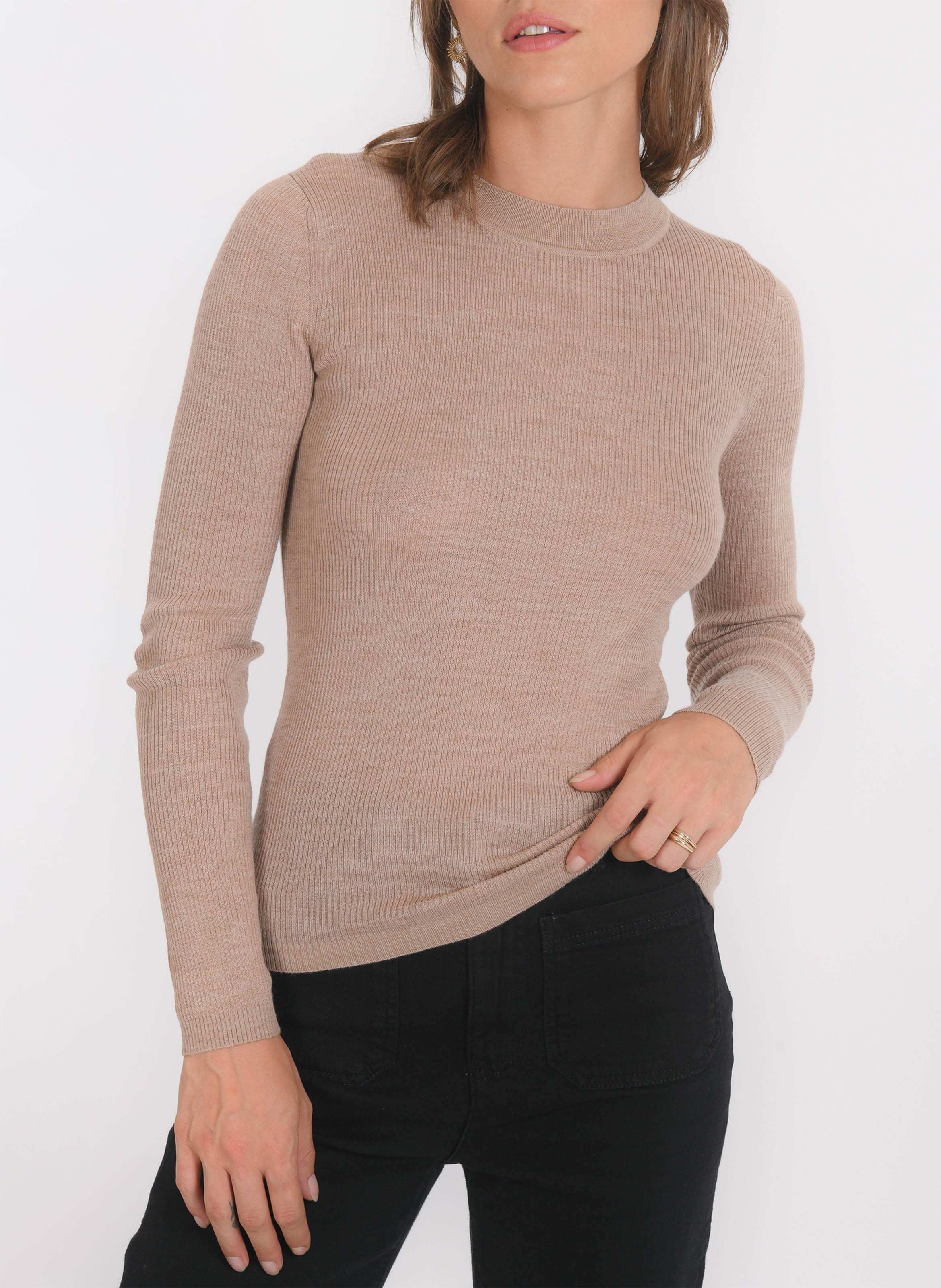 Pull col rond en laine mélangée KOOKAI Beige