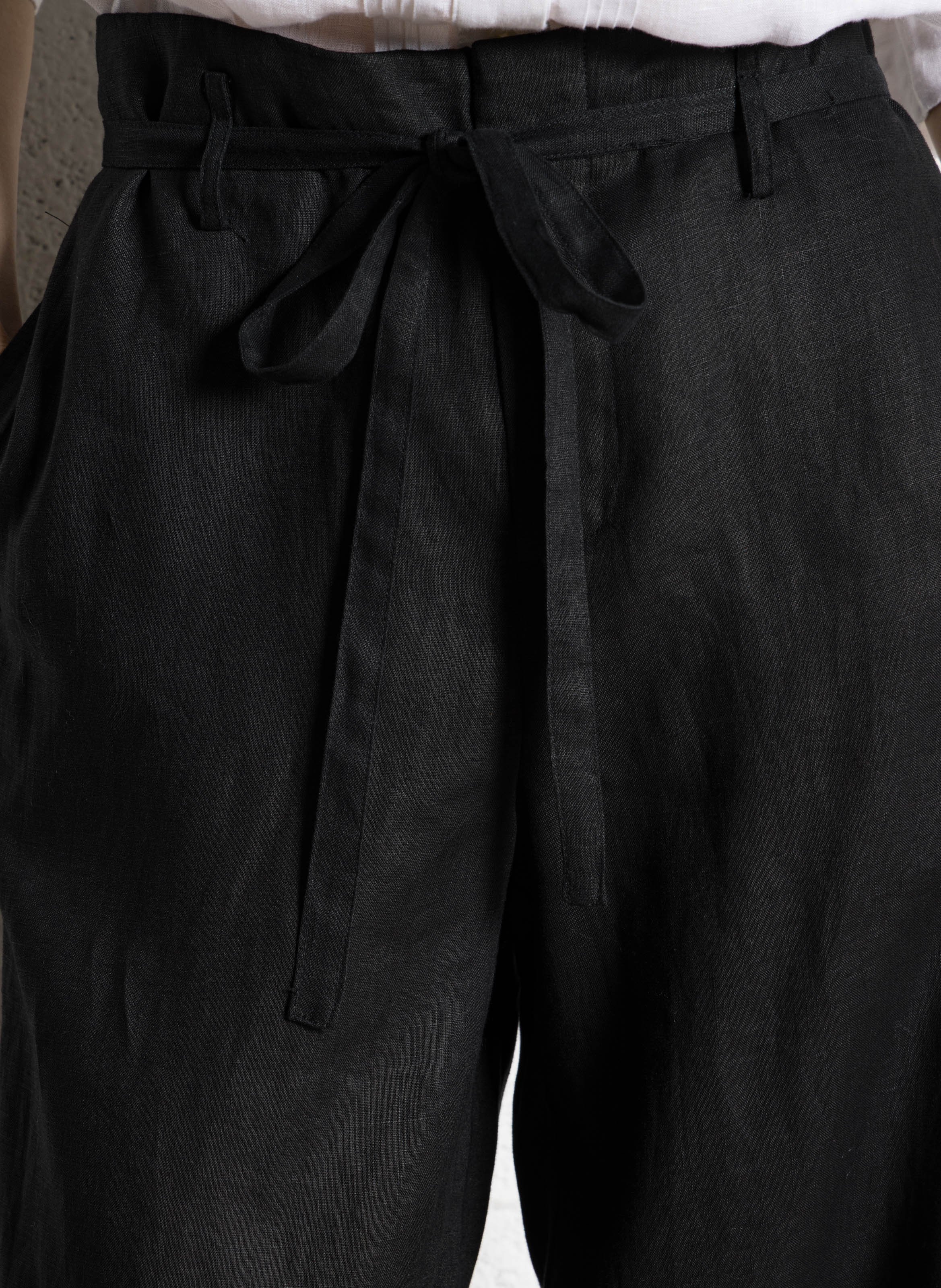 Pantalon large taille haute en lin JC SOPHIE Noir