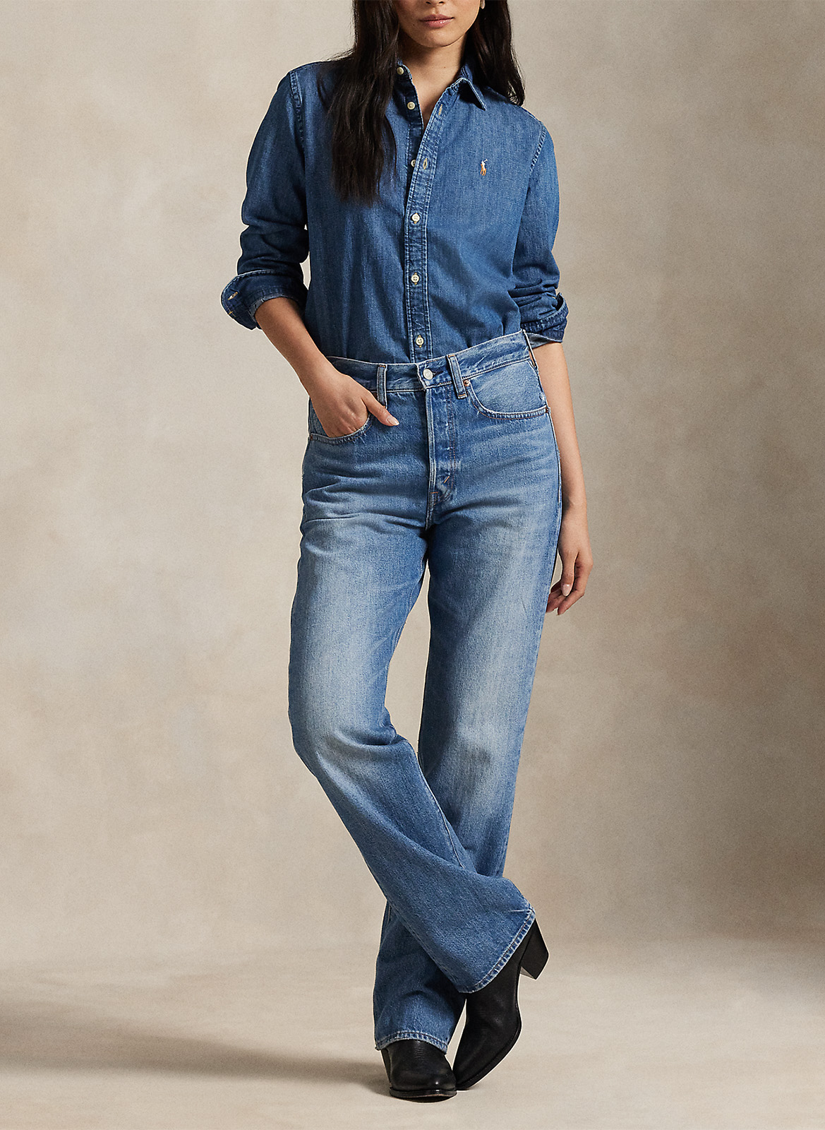 Fitted denim shirt in cotton POLO RALPH LAUREN Blue