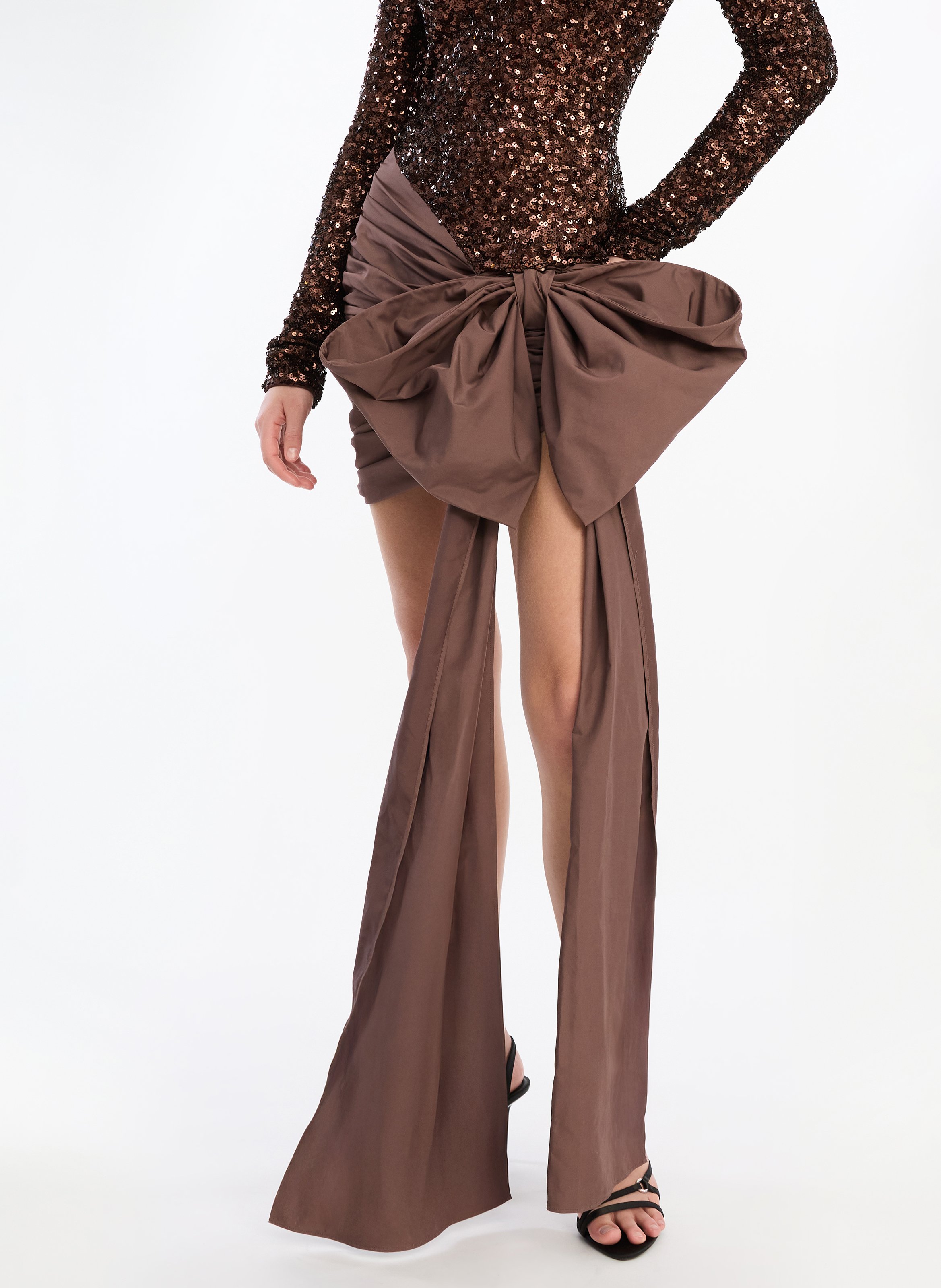 Short dress with bow and sequins ROTATE Brown