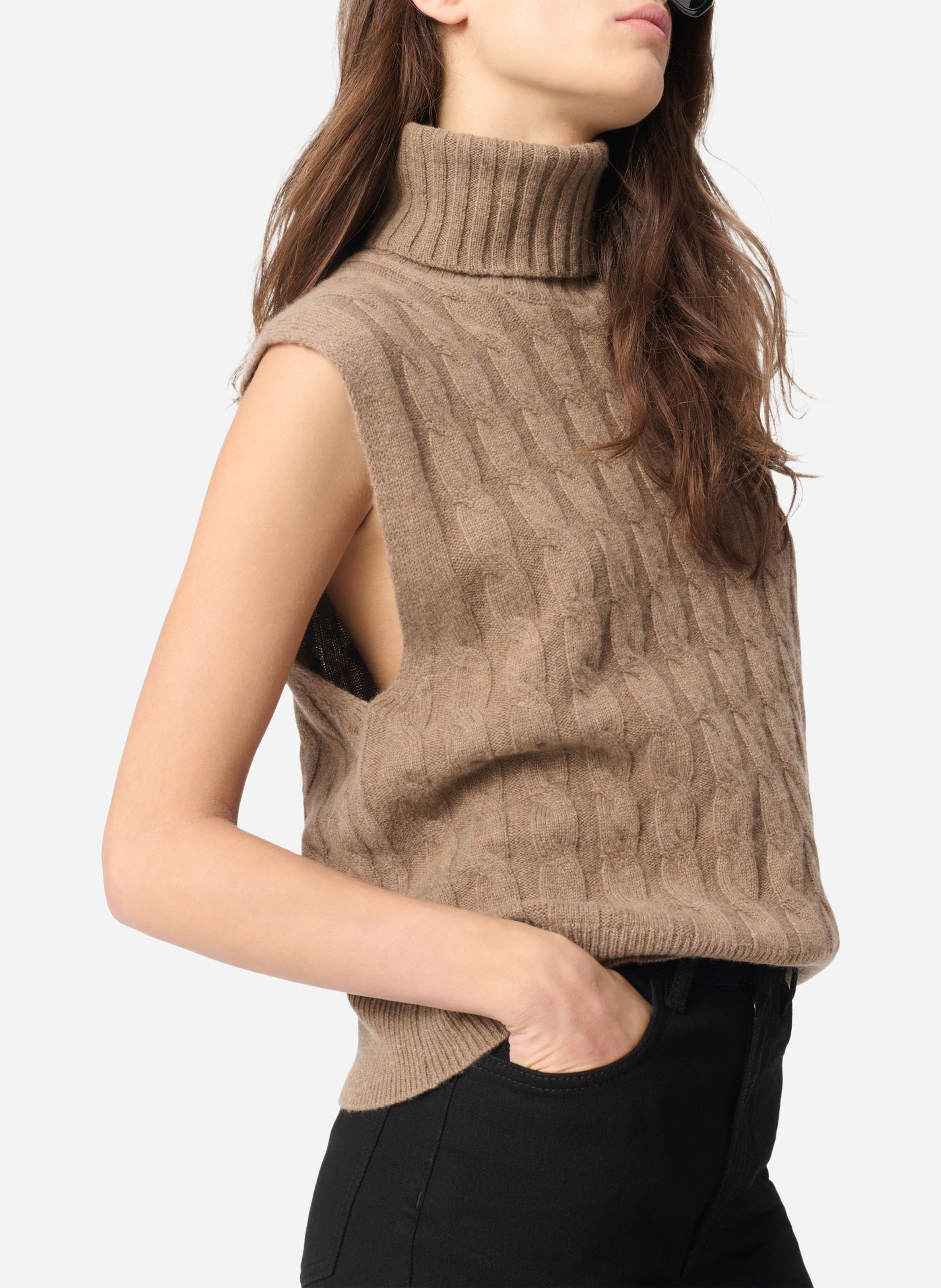 Pull droit col roulé en laine et cachemire VANESSA BRUNO Marron