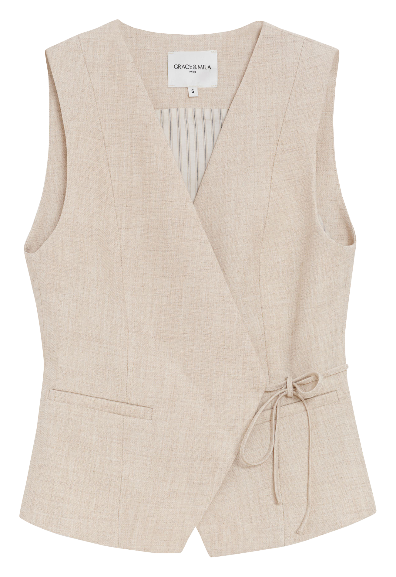 Sleeveless Solid Crossed Vest GRACE ET MILA Beige