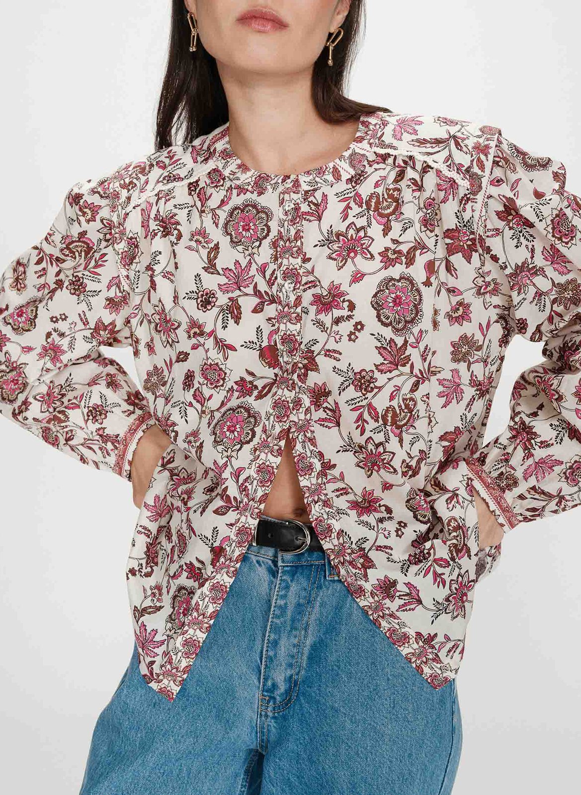 Blouse col rond droite imprimée GRACE ET MILA Rose