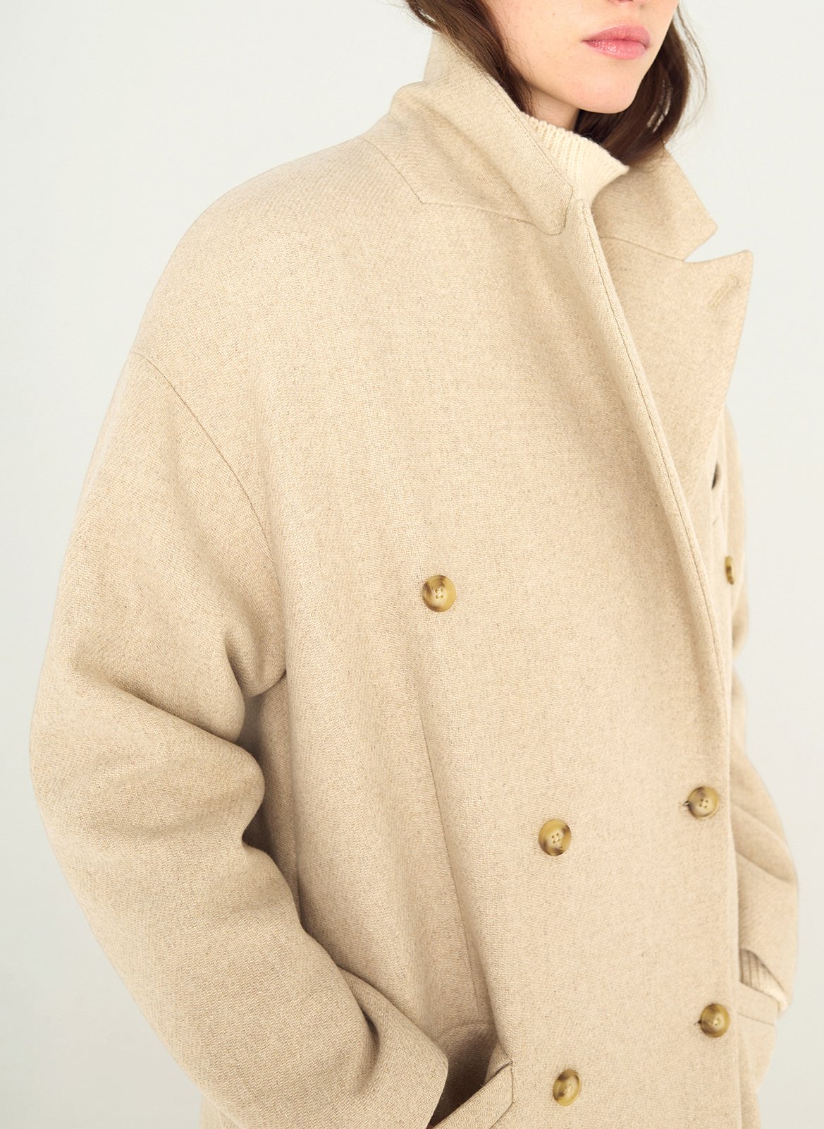 Manteau col tailleur en laine mélangée ACOTE Blanc