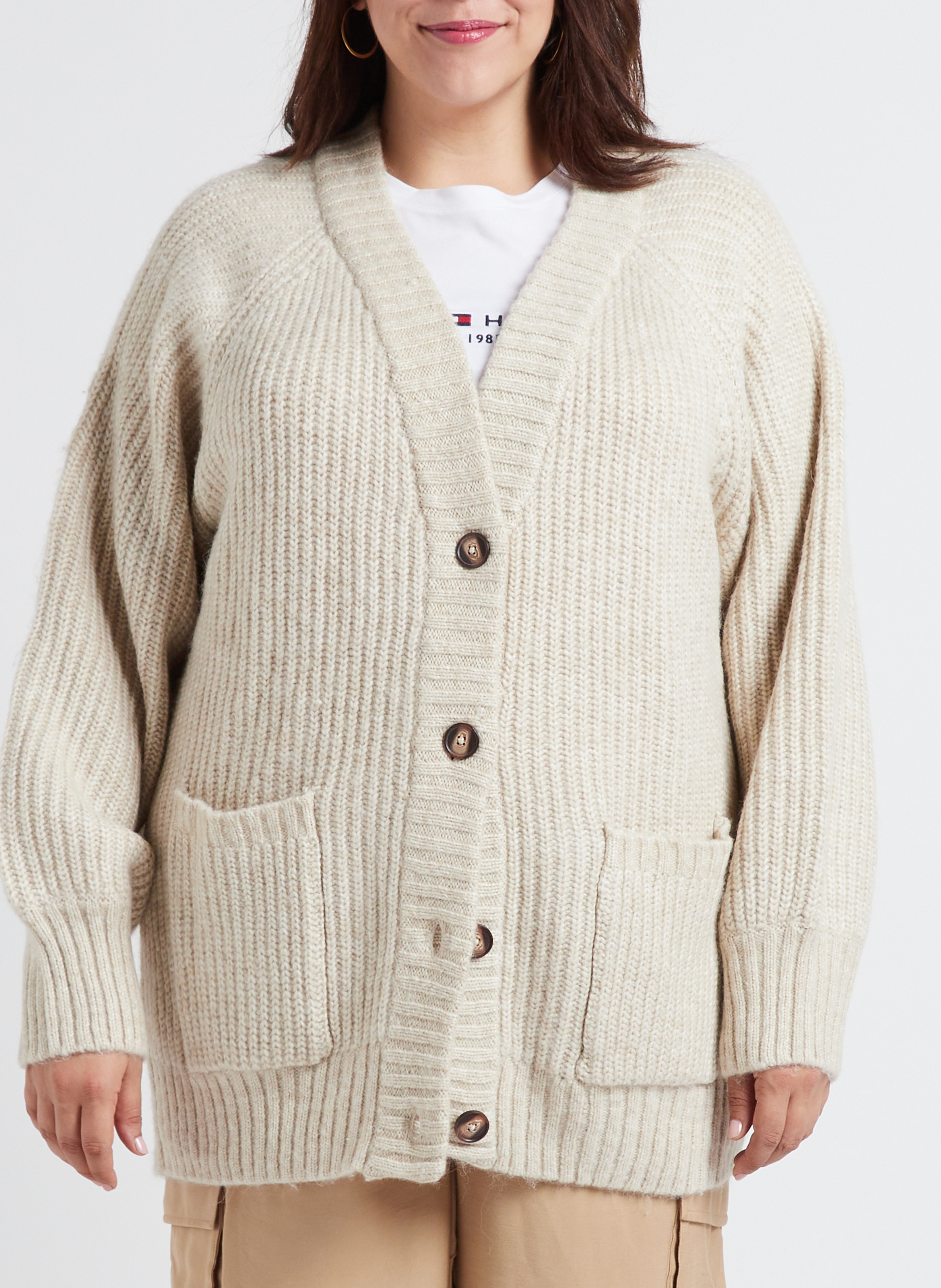 Cardigan oversize col V boutonné GINA TRICOT Beige