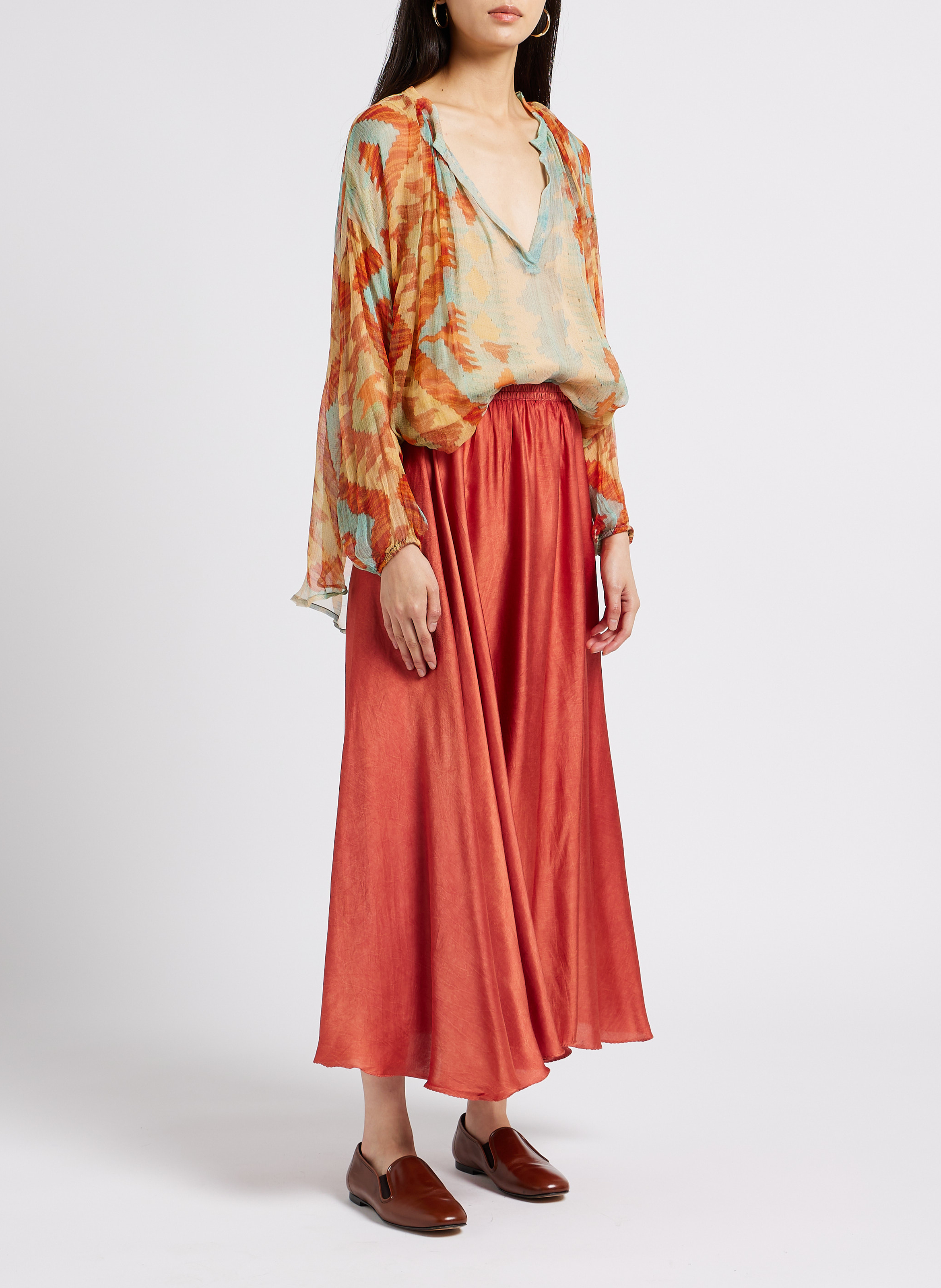 Jupe mi-longue satinée MES DEMOISELLES Rose