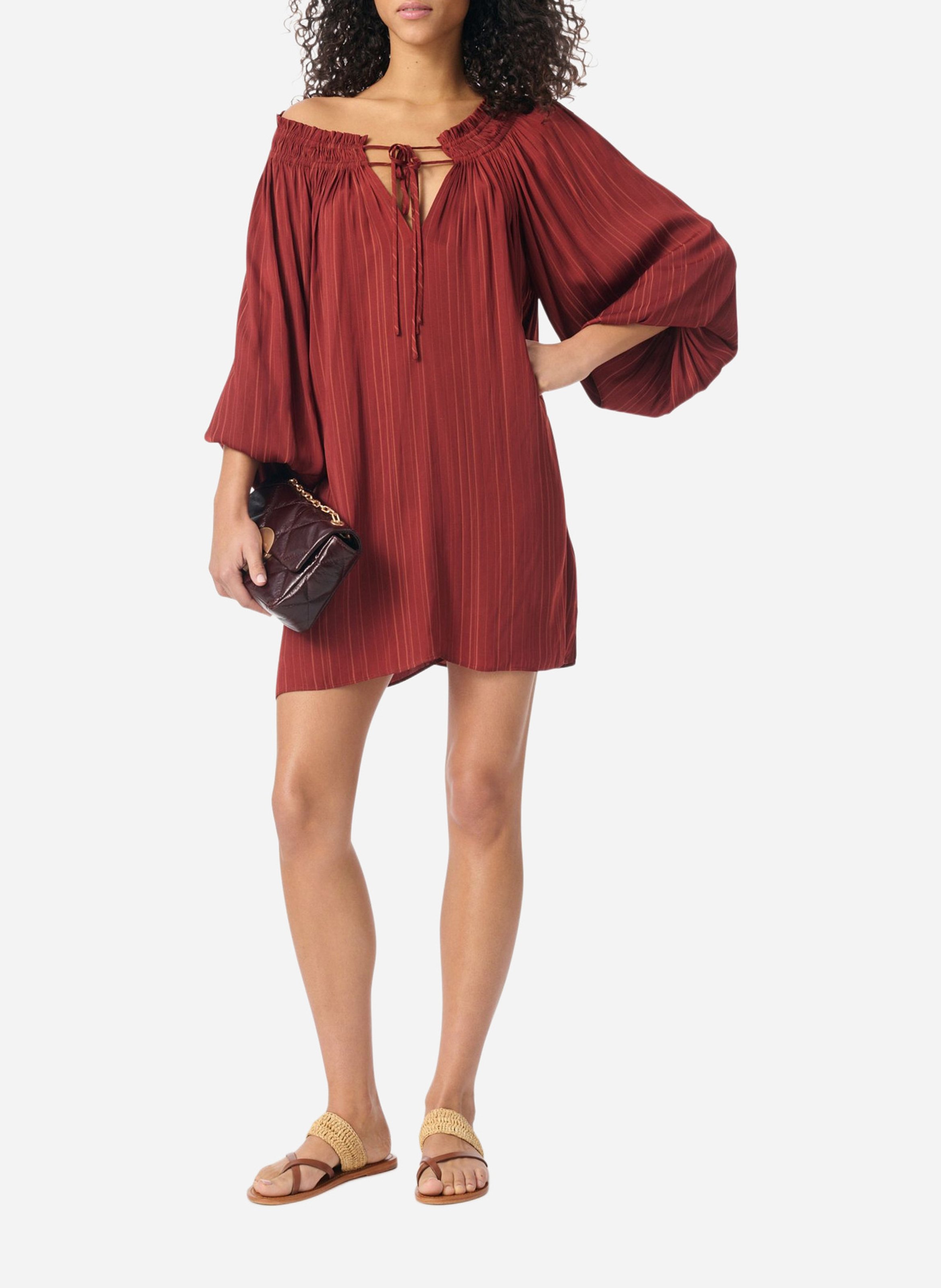 Robe courte ample à rayures fines VANESSA BRUNO Rouge