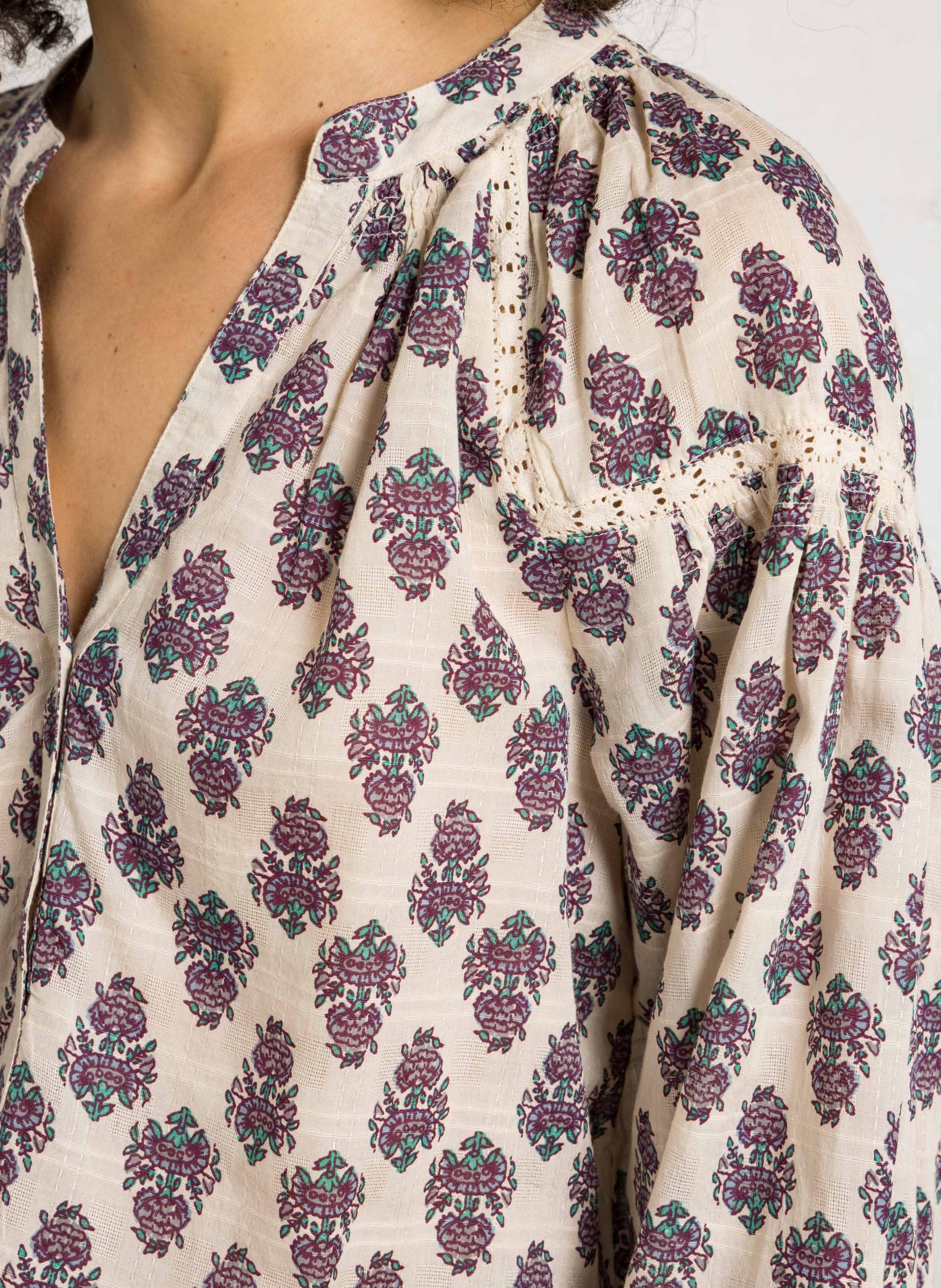 Henley-Bluse mit Print MAISON 123 Weiss