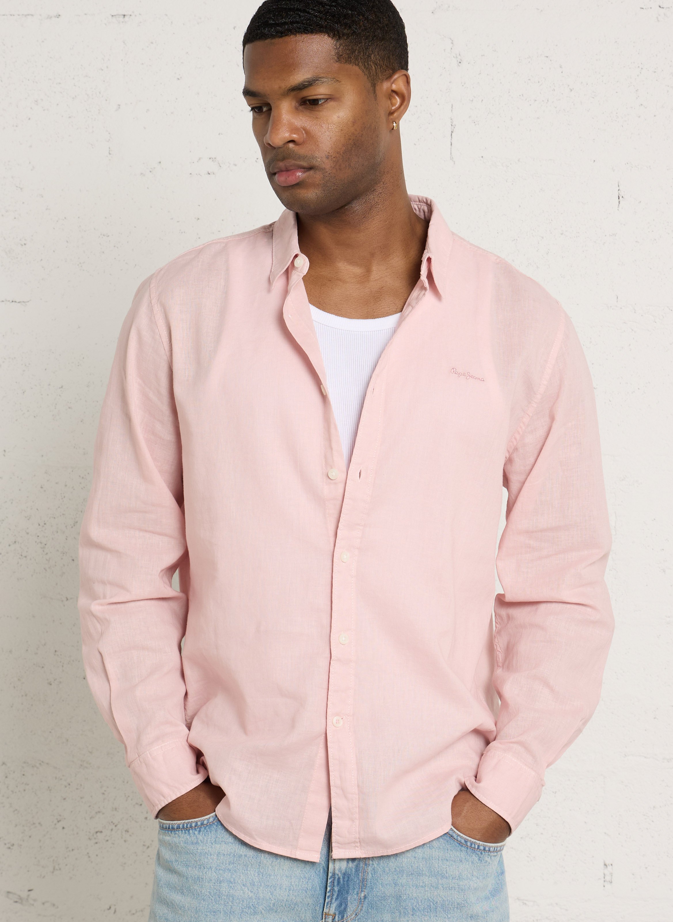 Chemise droite col classique en lin et coton mélangé PEPE JEANS