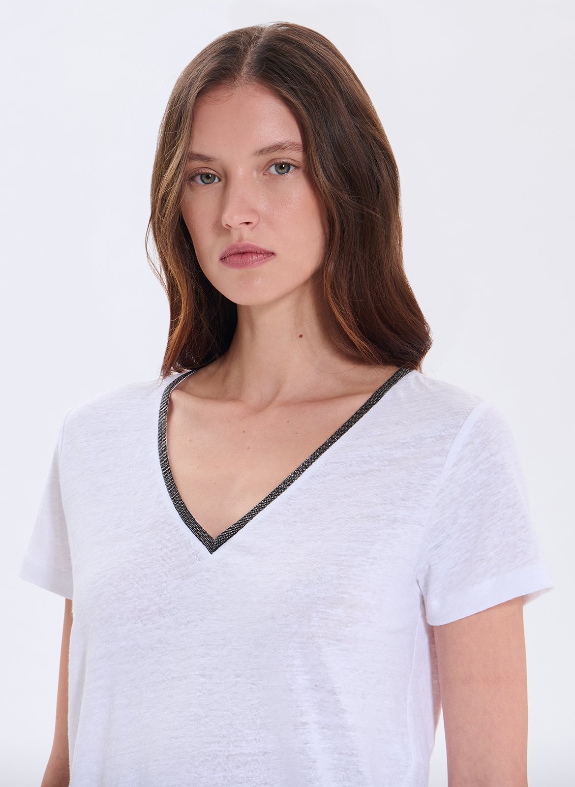 Fine linen V-neck sweater ZAPA White