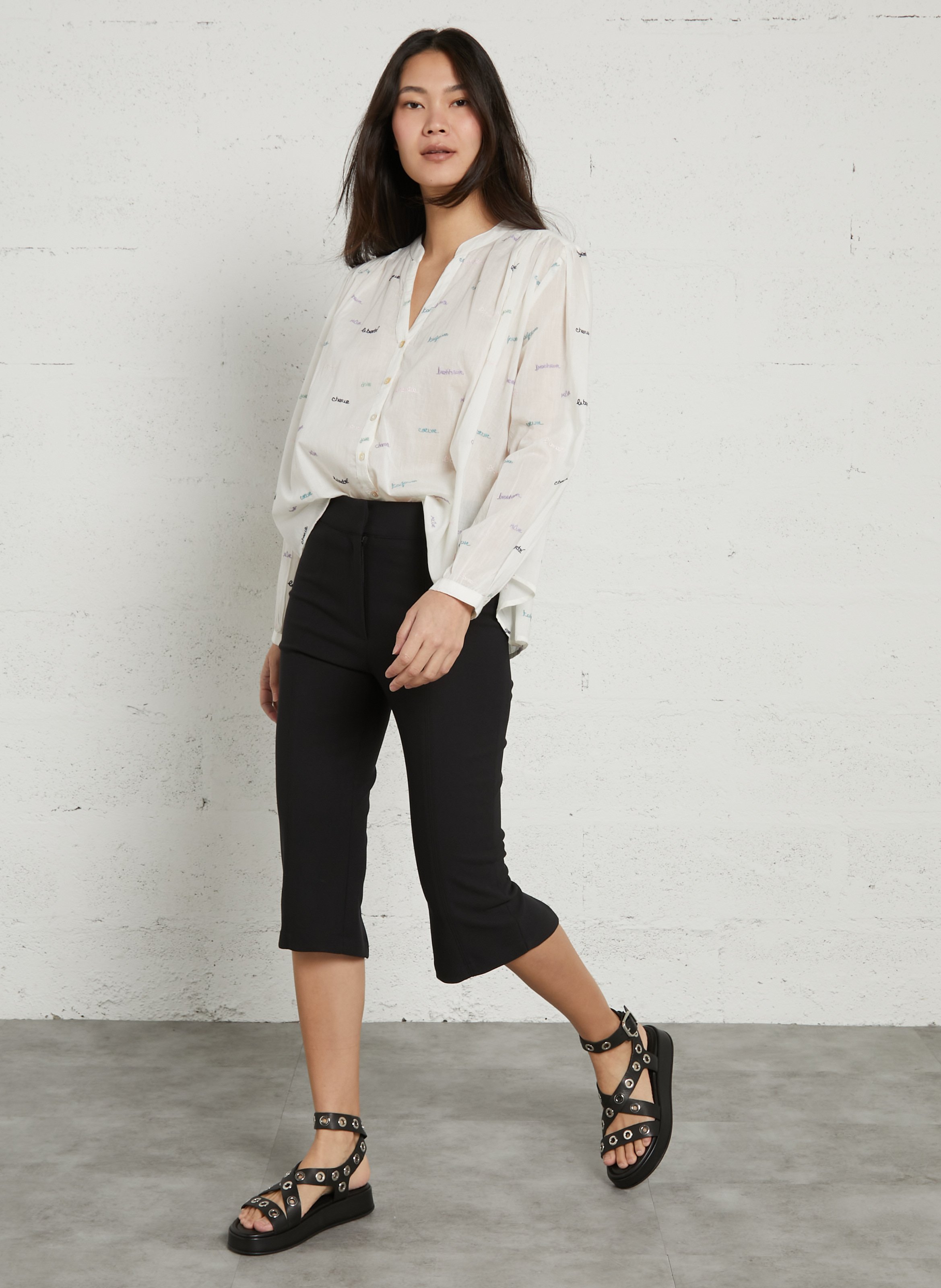 - Embroidered cotton shirt BERENICE White