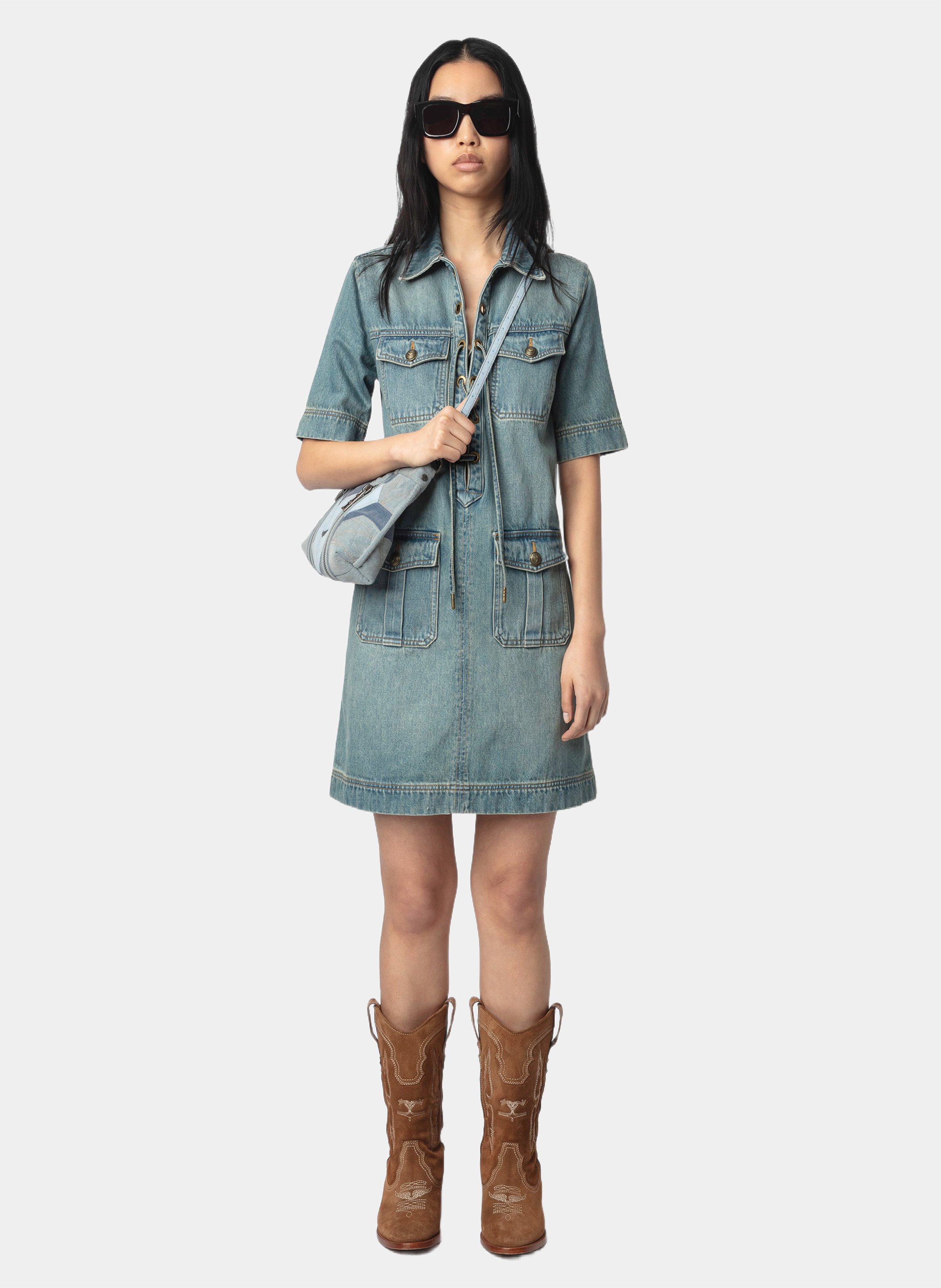 Short denim dress with classic collar ZADIG&VOLTAIRE Blue