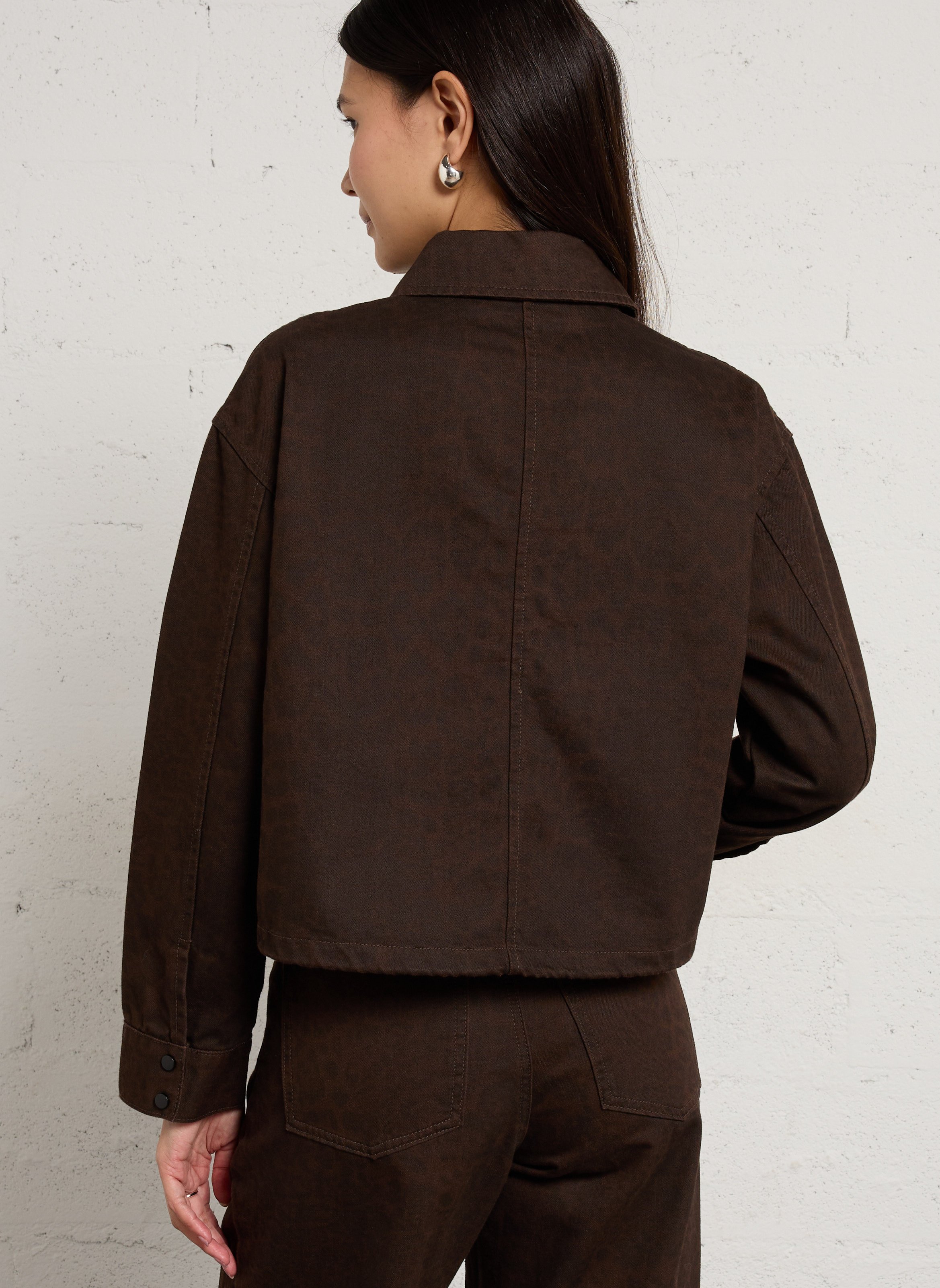 Oversized jack met klassieke kraag van bedrukte katoenmix | Bruin SUNCOO Dames