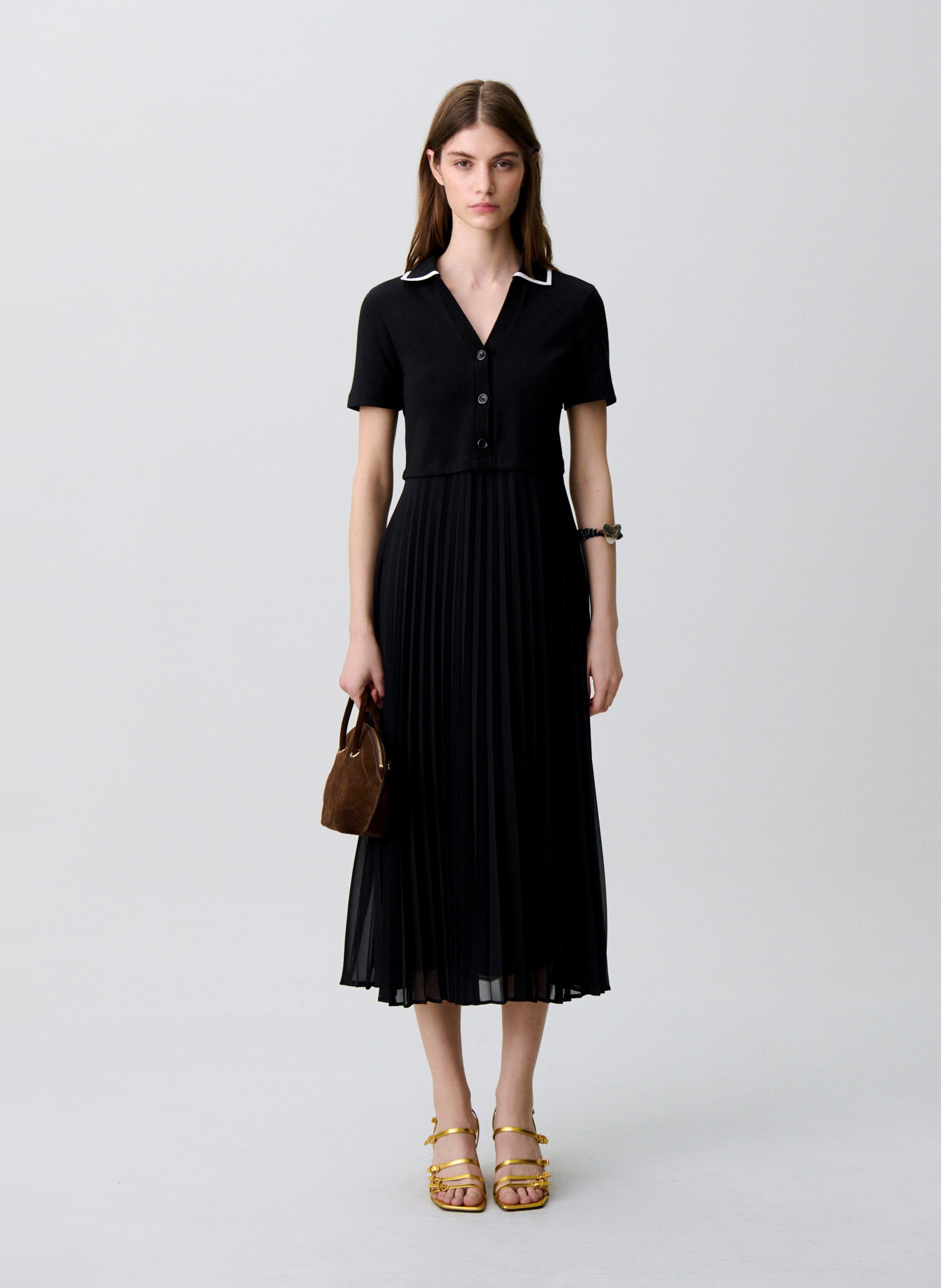 Long dress with classic knit collar CLAUDIE PIERLOT Black