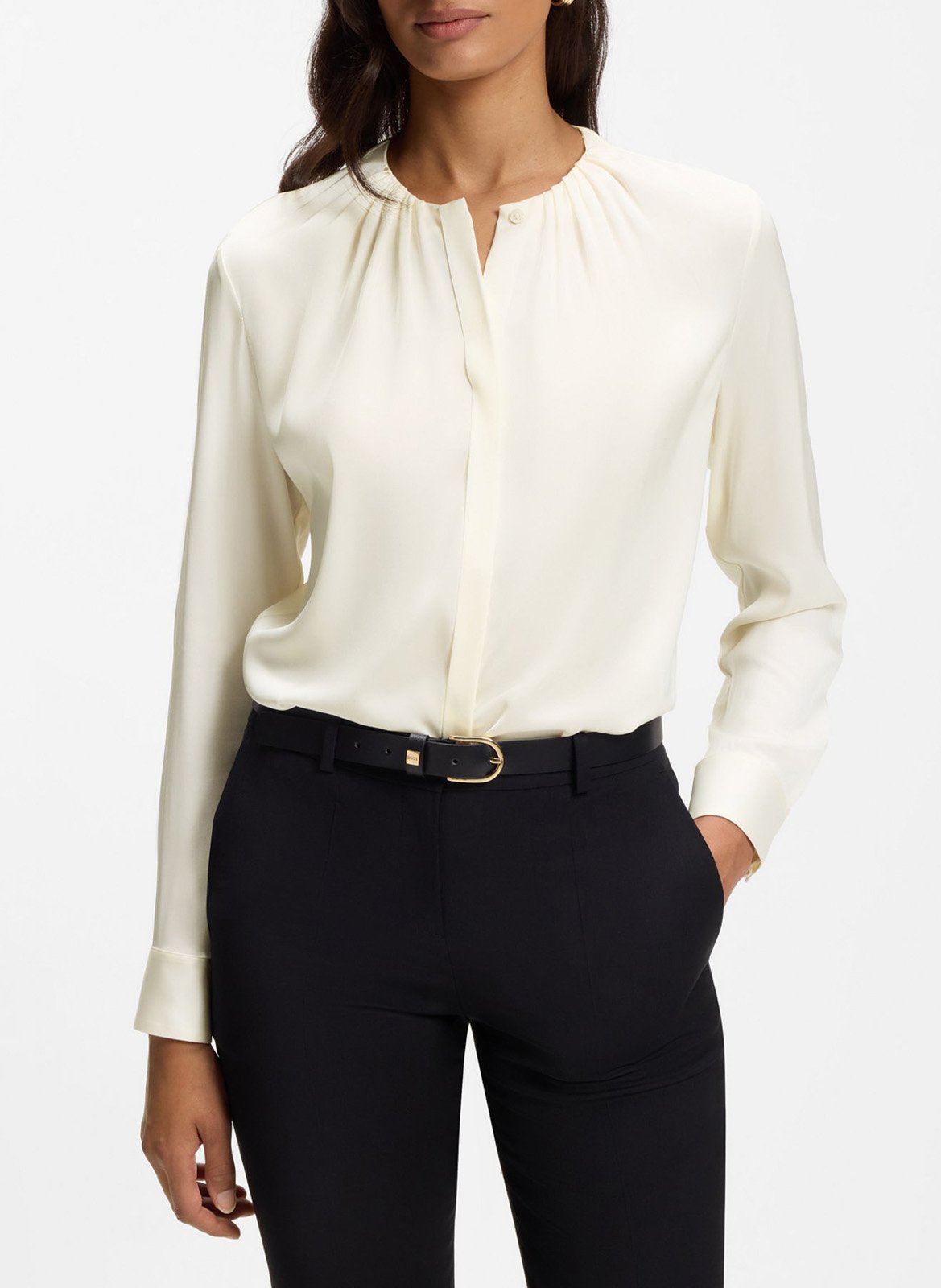 Solid silk blend blouse BOSS Beige