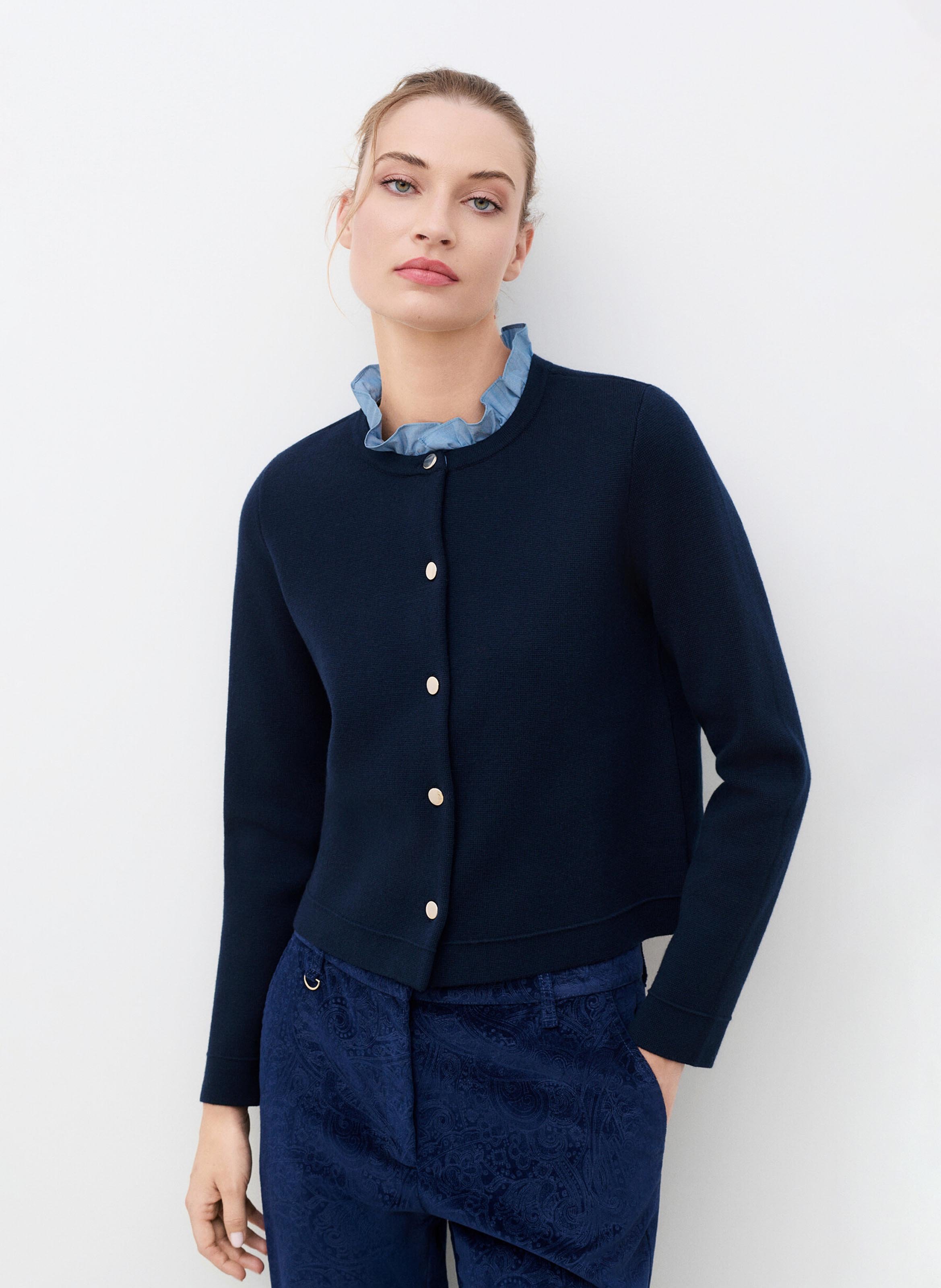 Gilet col rond en coton mélangé CAROLL Bleu