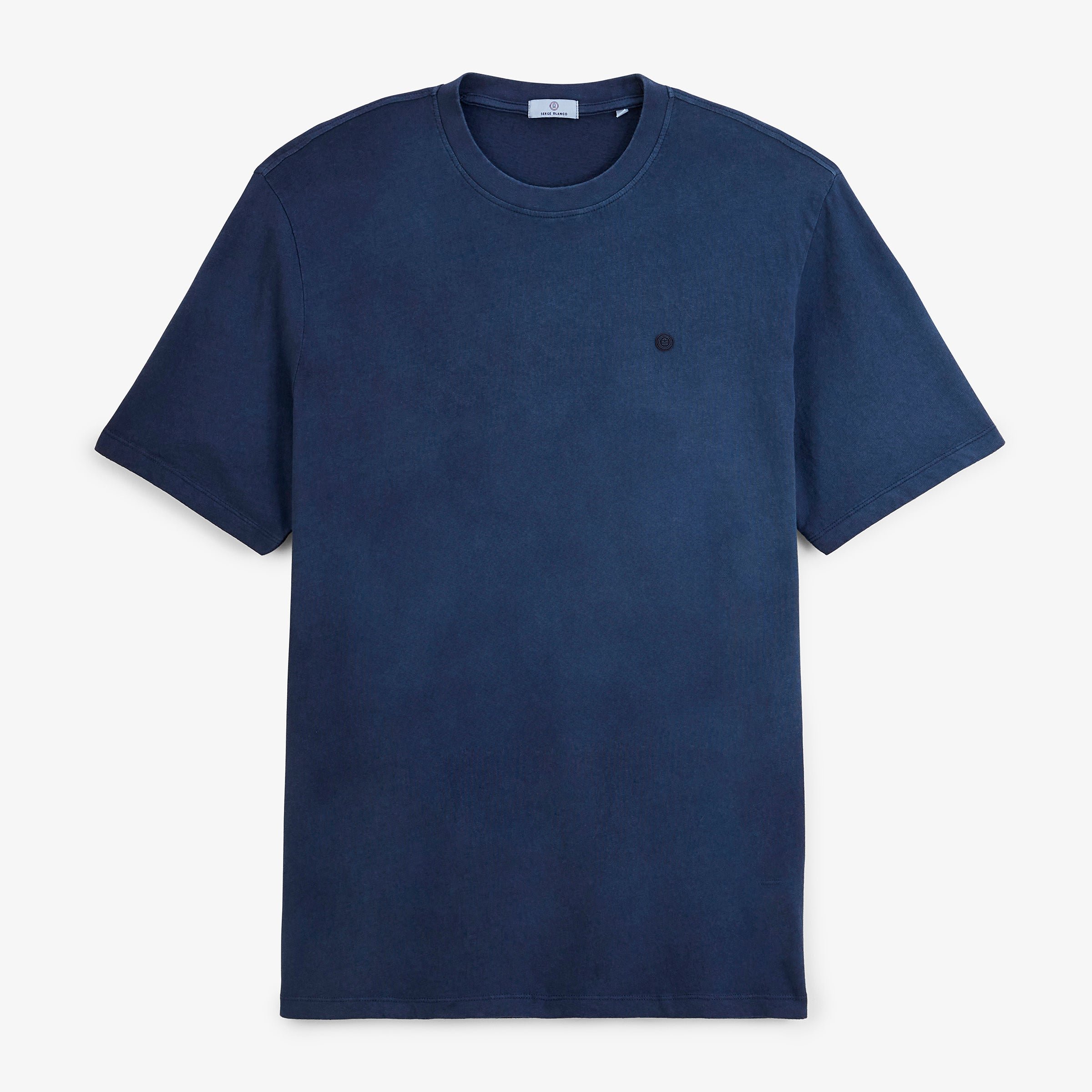 Short-sleeved navy blue linen blend T-shirt SERGE BLANCO Blue