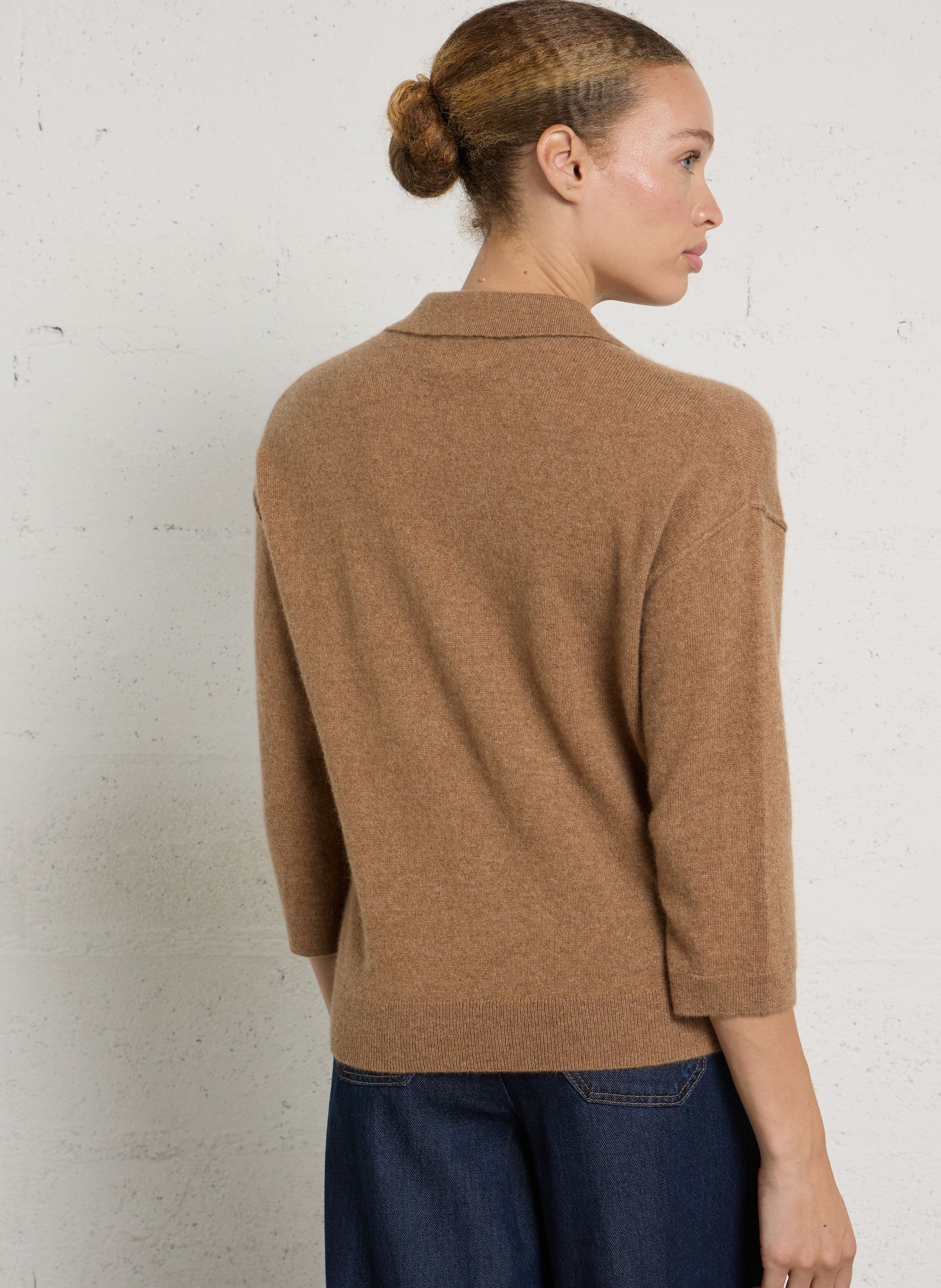 Pull oversize col V en cachemire MAISON 123 Beige
