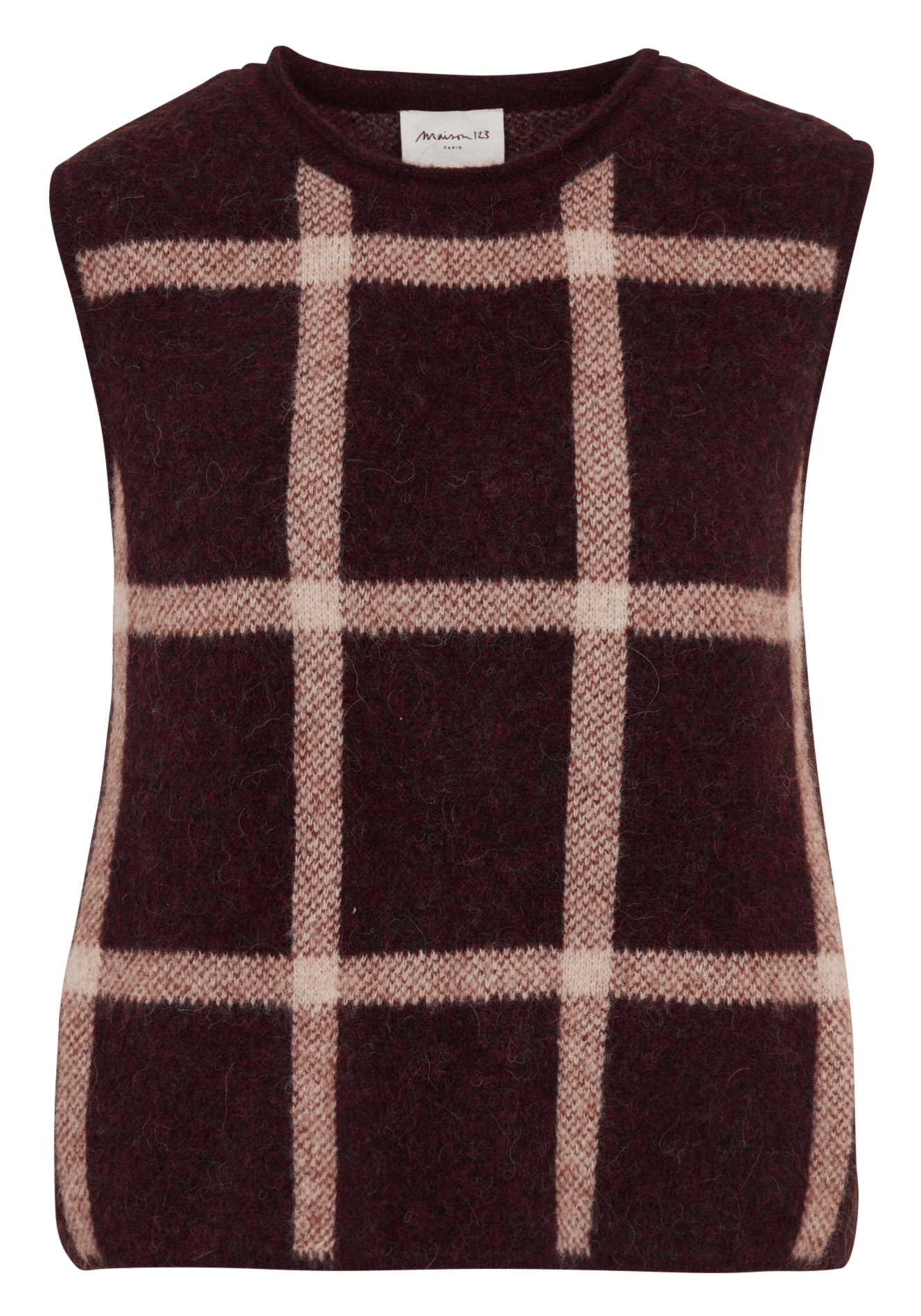 Sleeveless checked wool-blend sweater MAISON 123 Purple